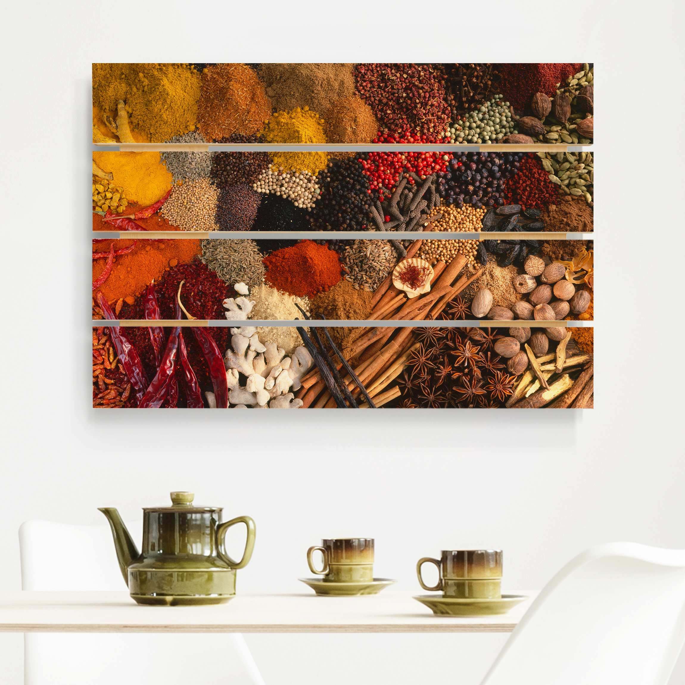 Holzbild Plankenoptik - Querformat Exotische Gewürze