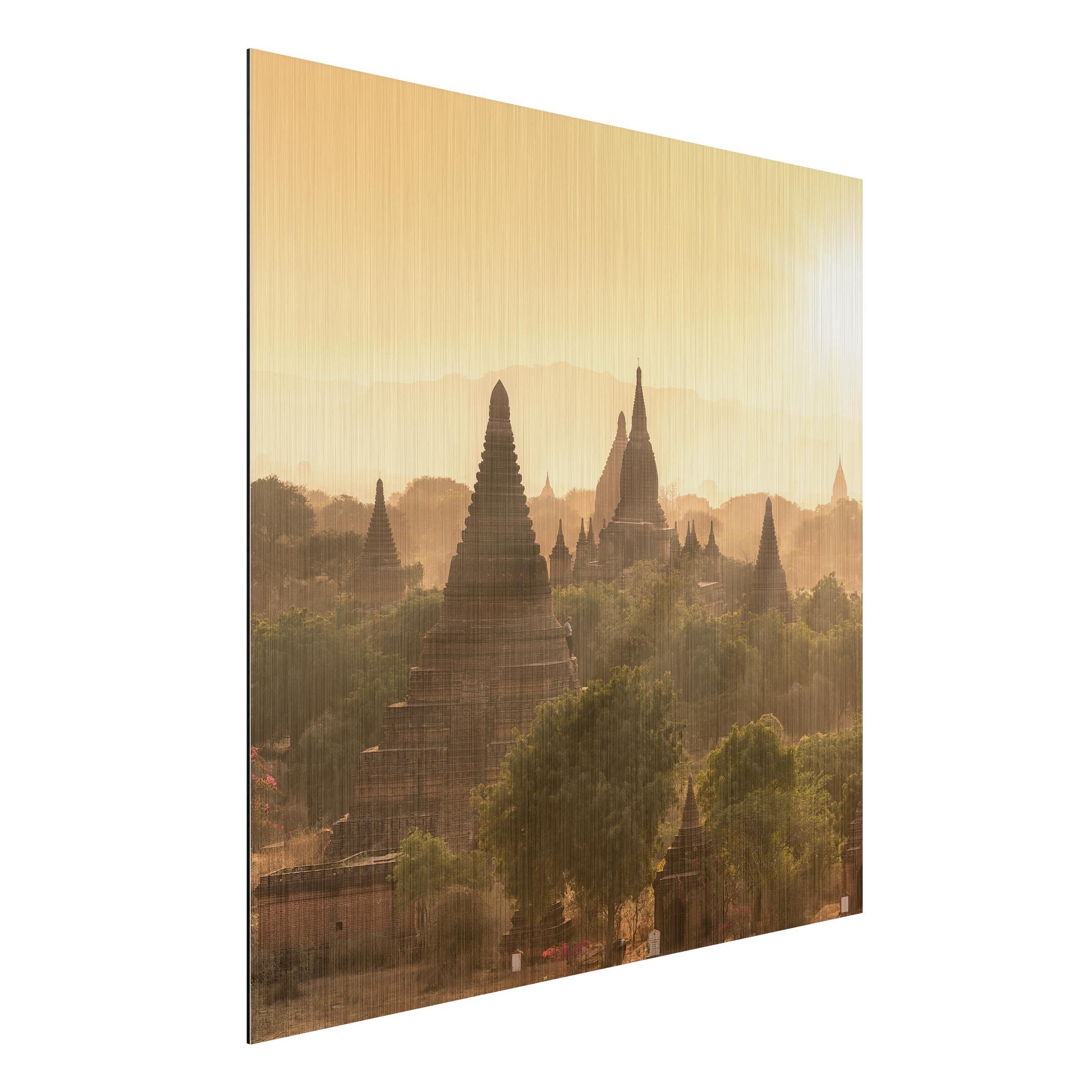 Alu-Dibond Outdoor Bild Sonnenuntergang über Bagan