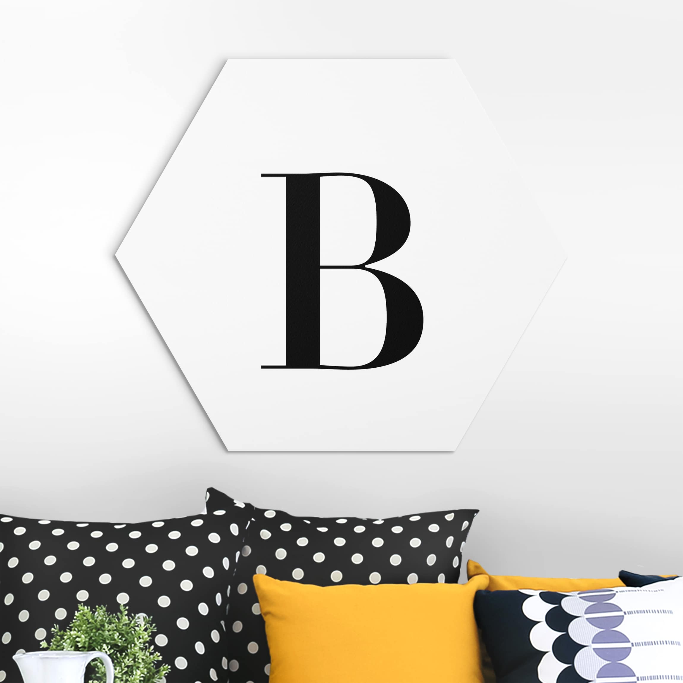Hexagon-Alu-Dibond Bild Buchstabe Serif Weiß B