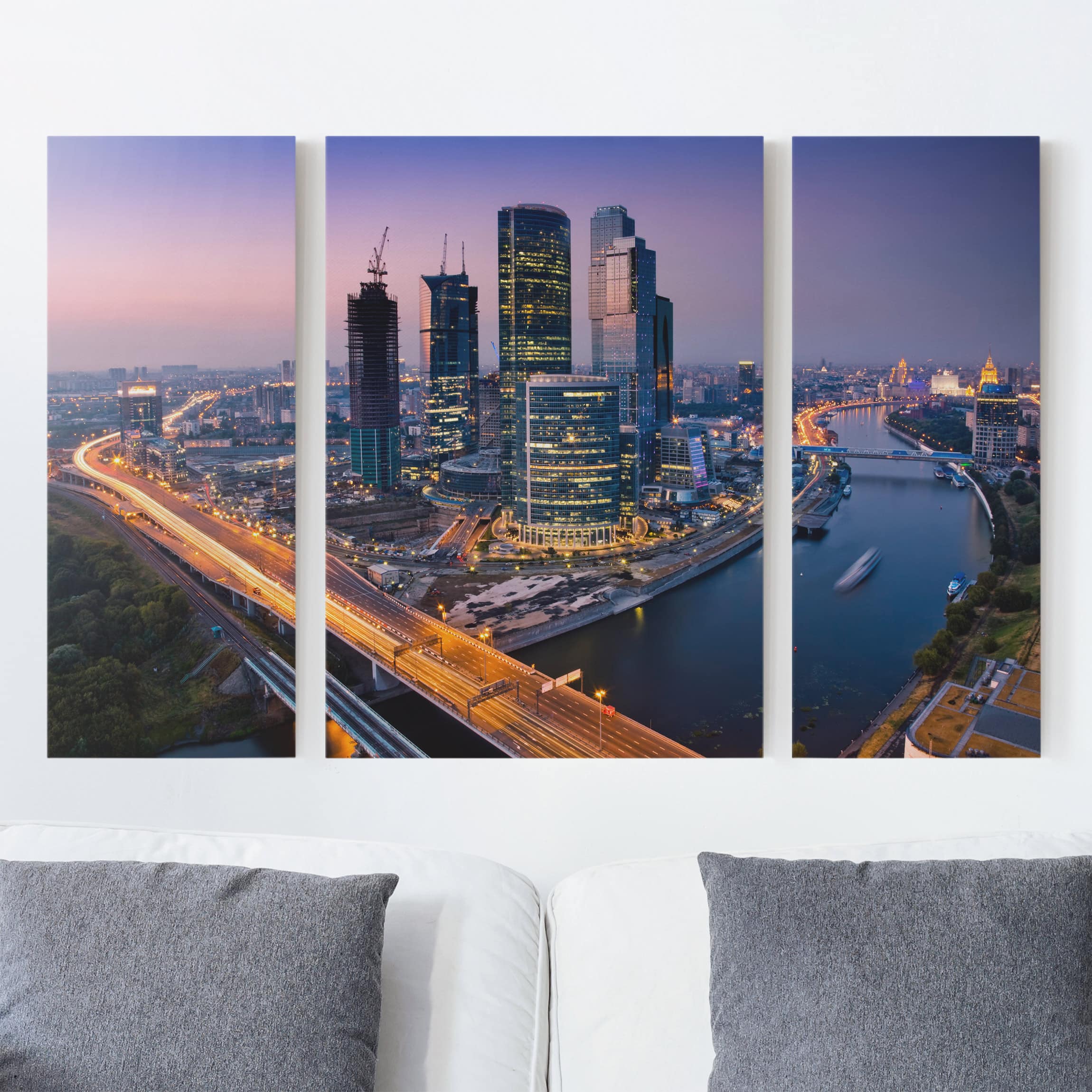 3-teiliges Leinwandbild - Querformat Sonnenuntergang über Moskau