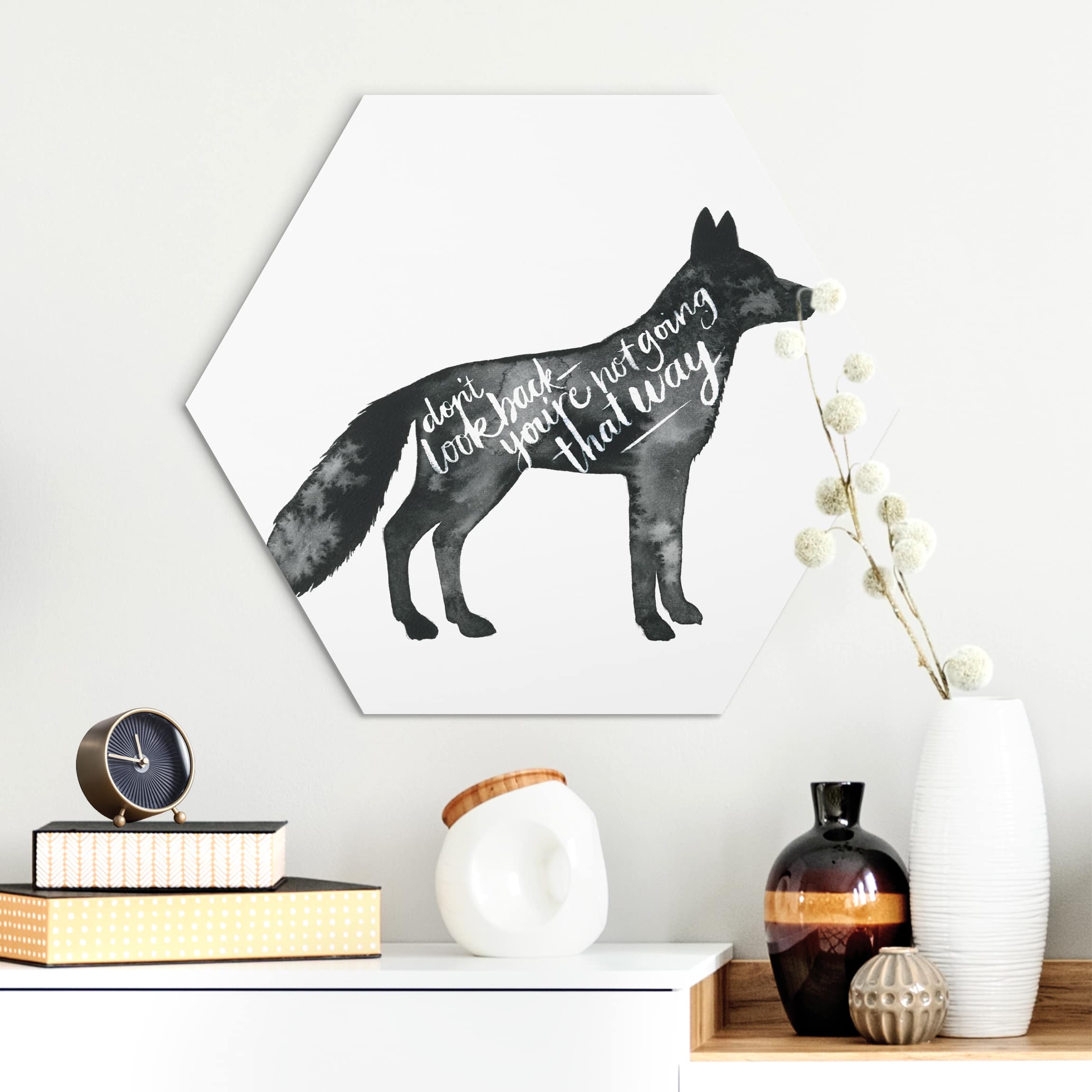 Hexagon-Alu-Dibond Bild Tiere mit Weisheit - Fuchs