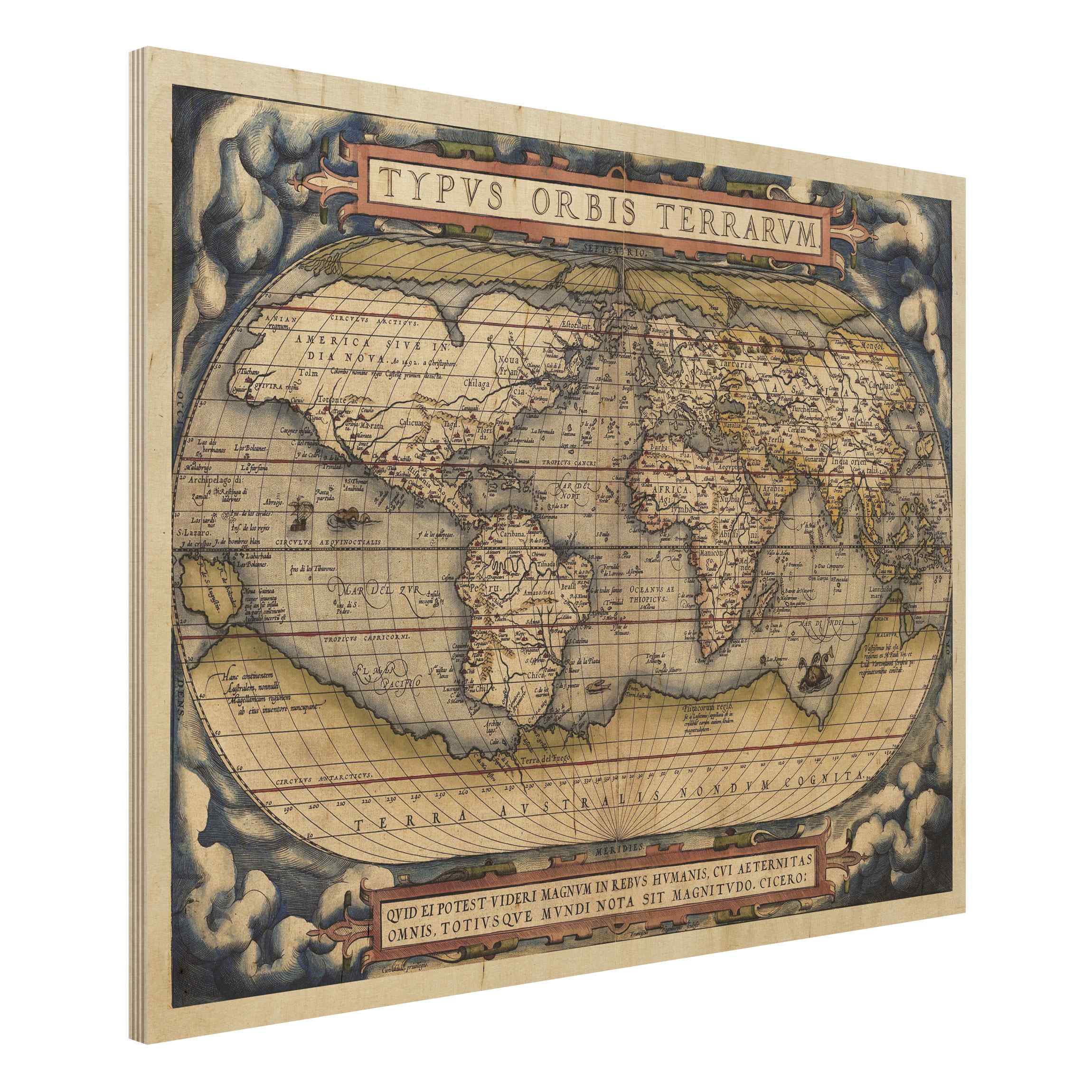 Holzbild - Querformat 4:3 Historische Weltkarte Typus Orbis Terrarum