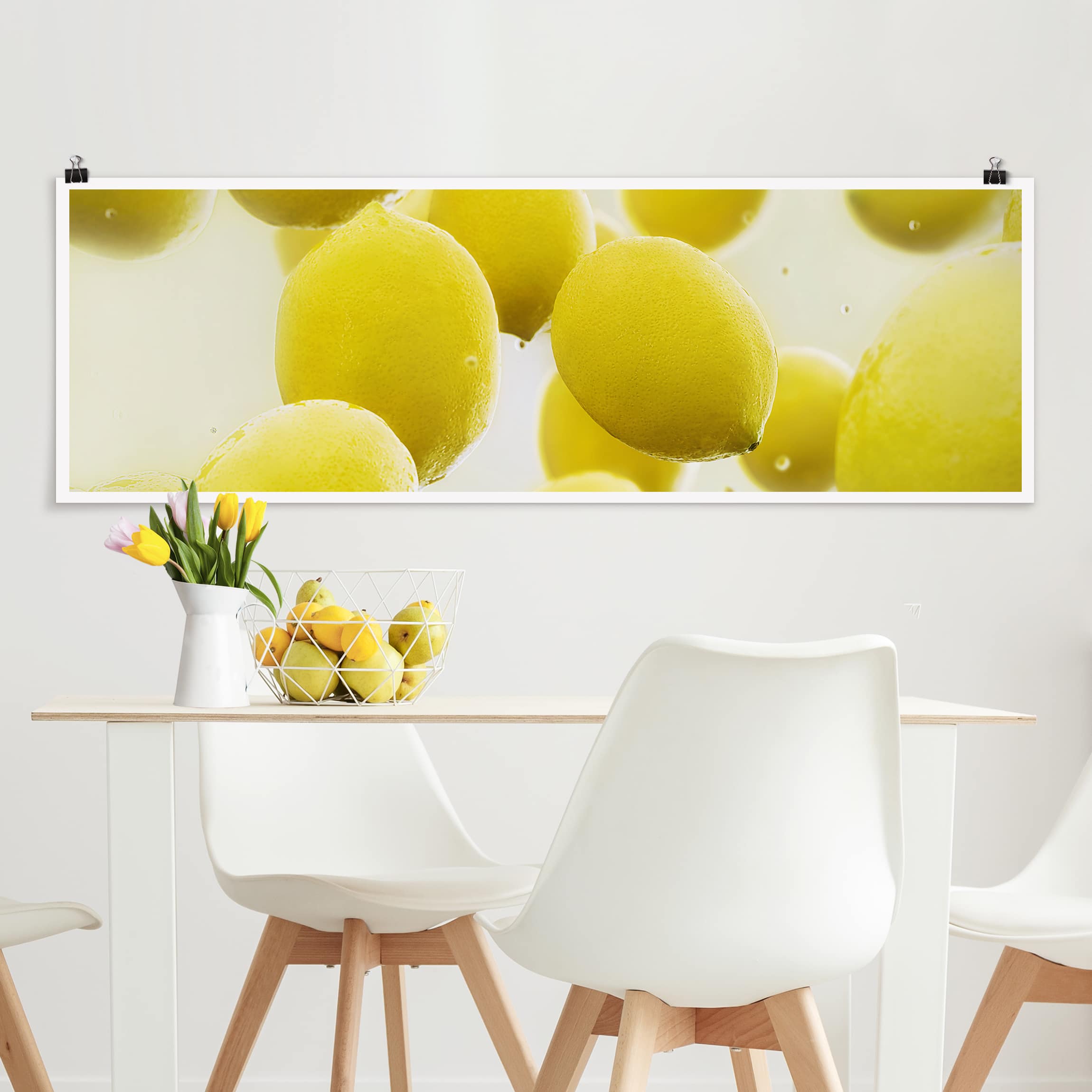 Panorama Poster Küche Zitronen im Wasser