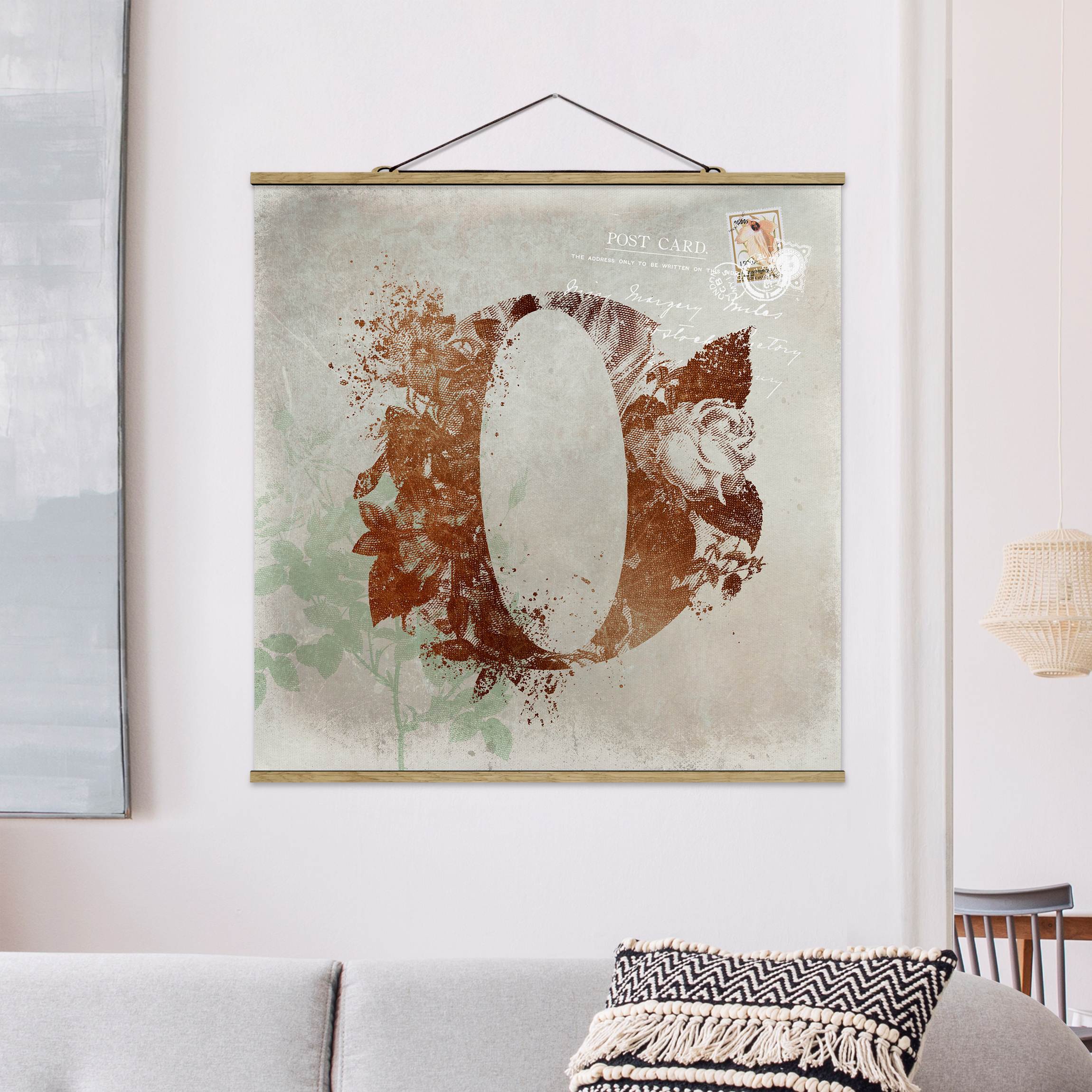 Stoffbild mit Posterleisten Vintage Gold Alphabet Buchstabe O