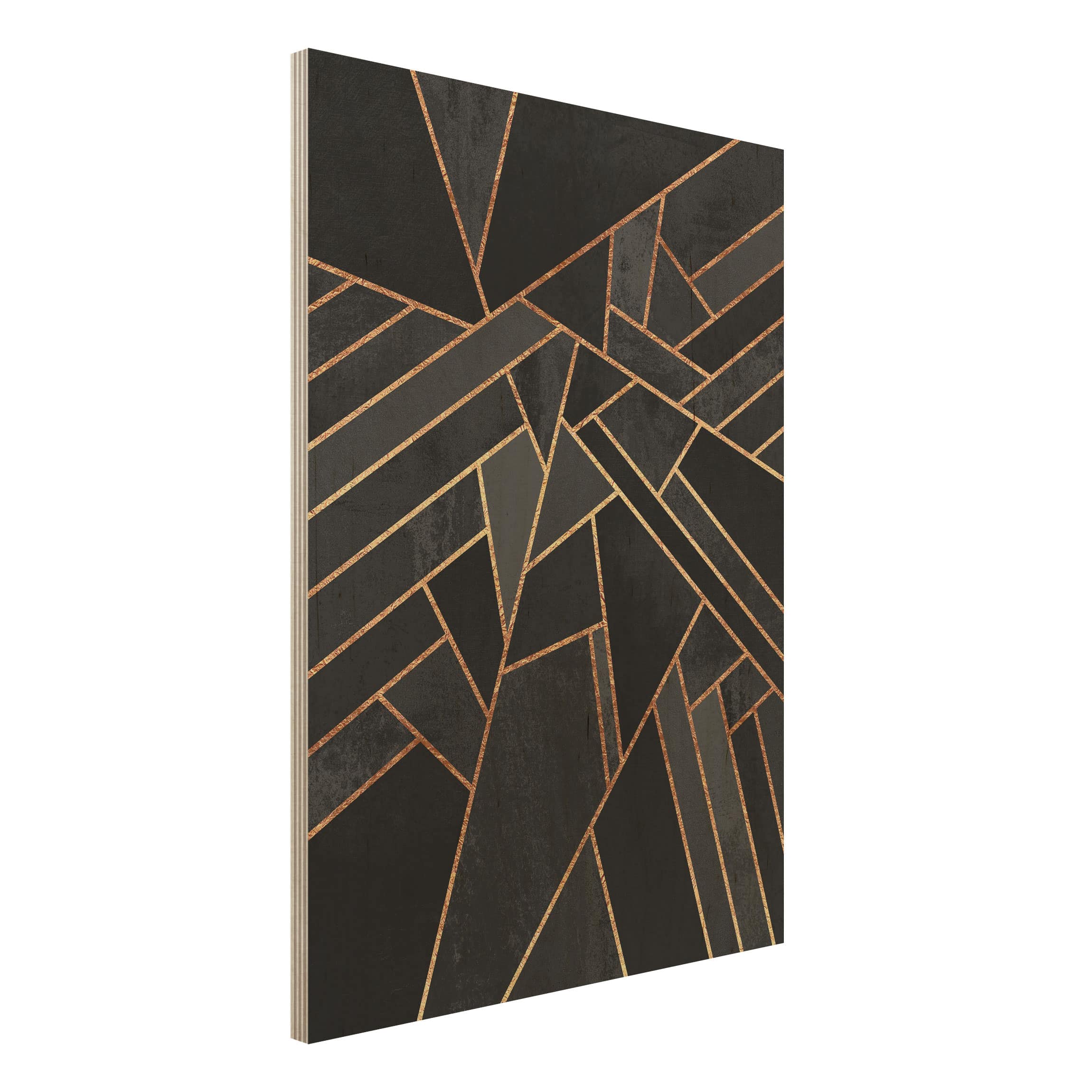 Holzbild - Hochformat 3:4 Schwarze Dreiecke Gold