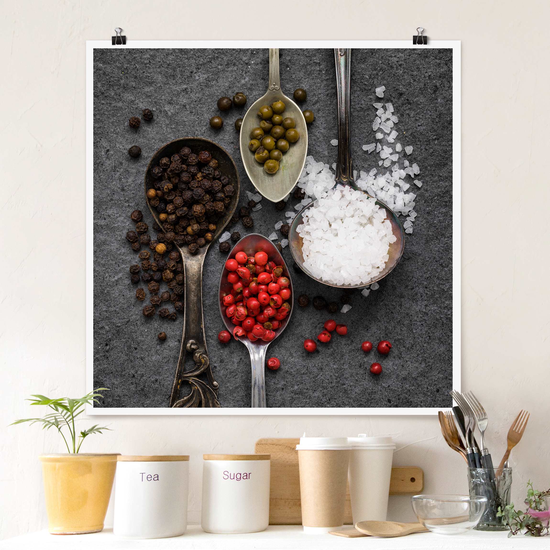 Poster Gewürze in Antiklöffeln