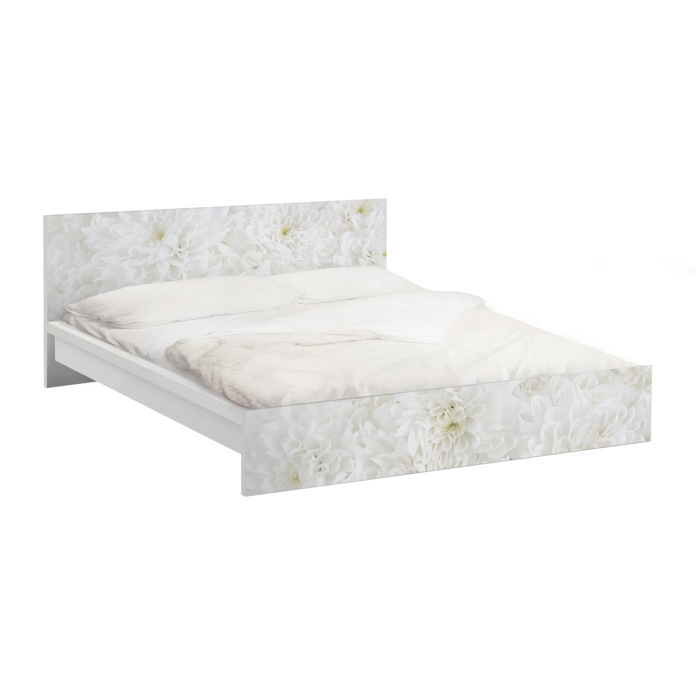 Möbelfolie für IKEA Malm Bett 140 cm Breite Dahlien Blumenmeer weiß