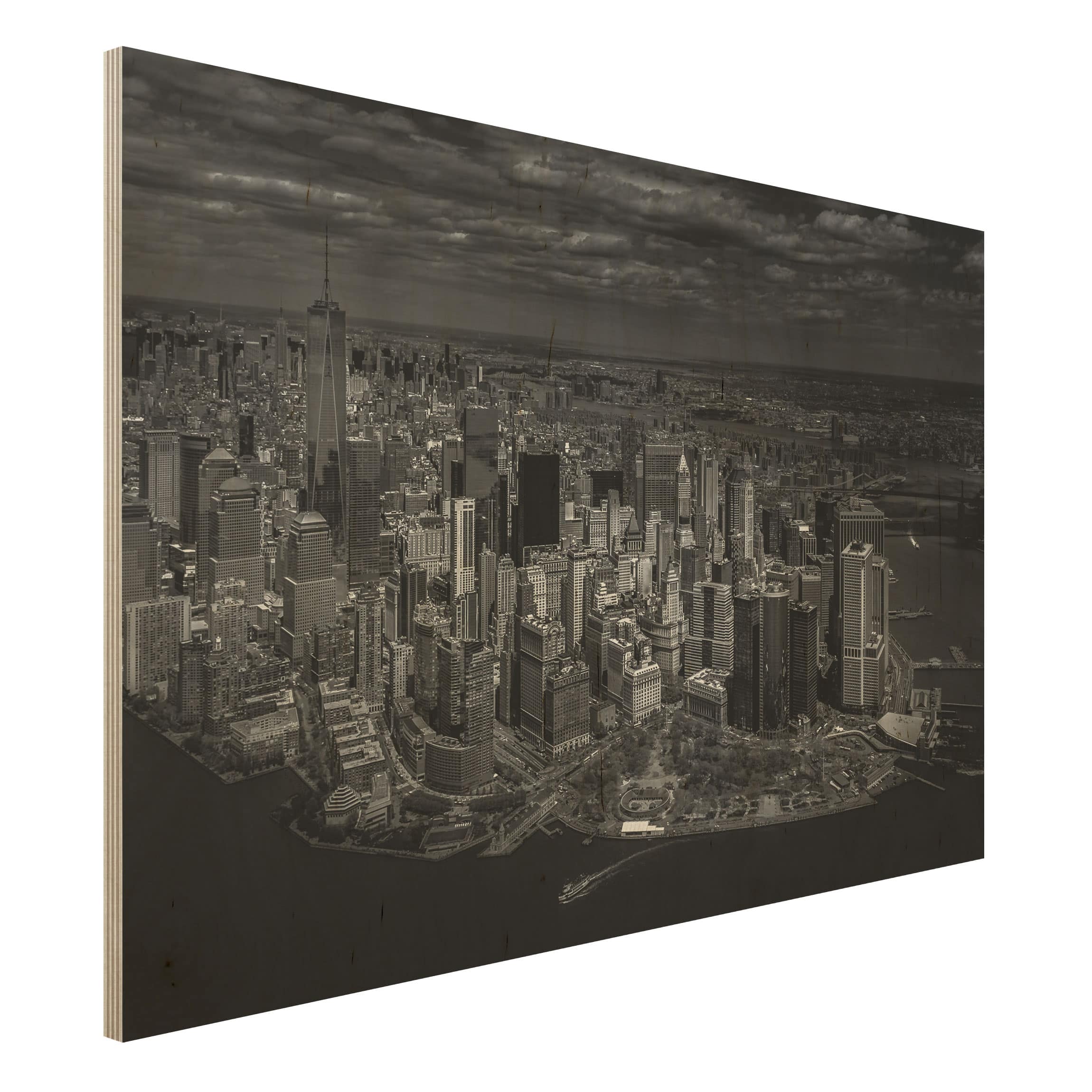 Holzbild - Querformat 3:2 New York - Manhattan aus der Luft
