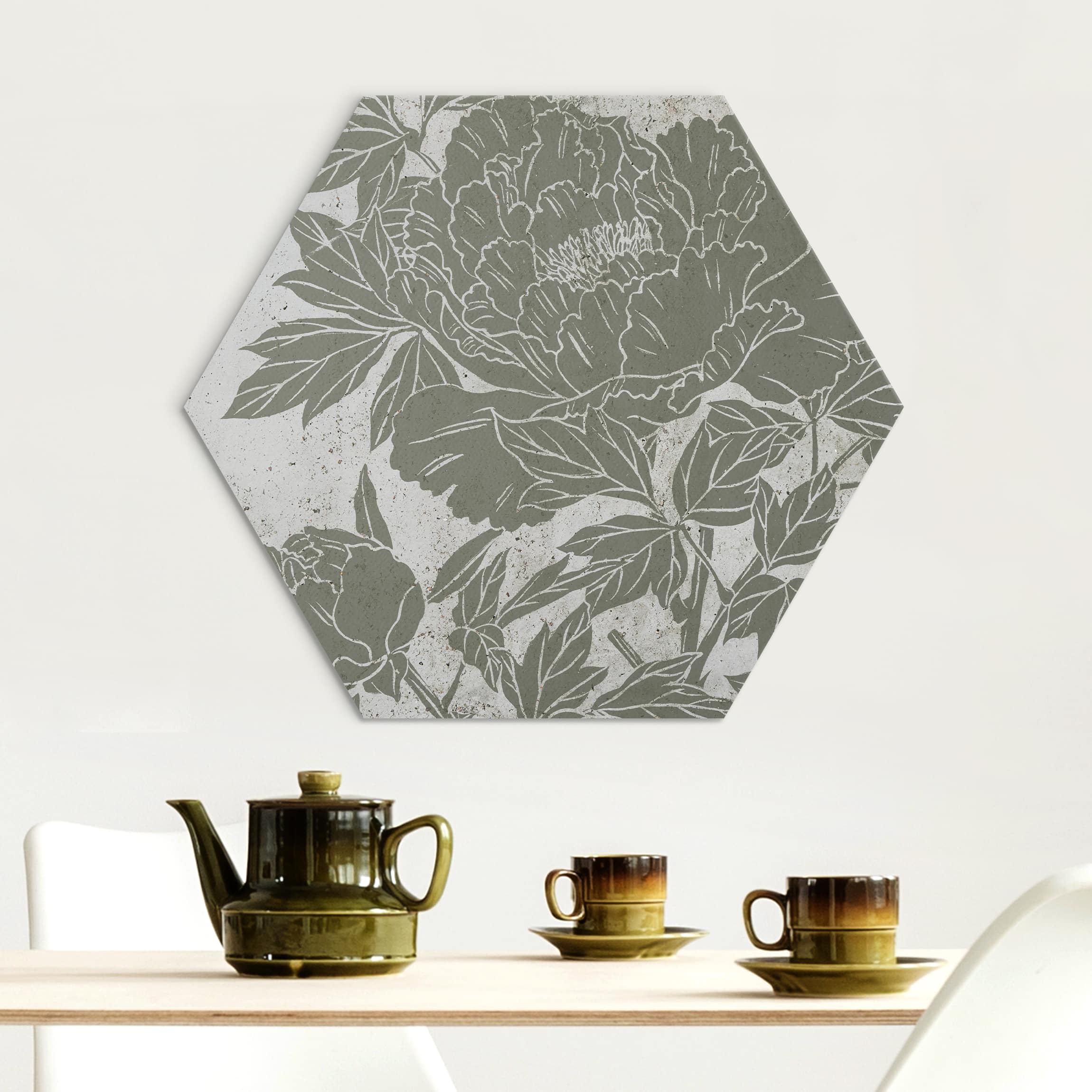 Hexagon-Alu-Dibond Bild Blühende Pfingstrose II