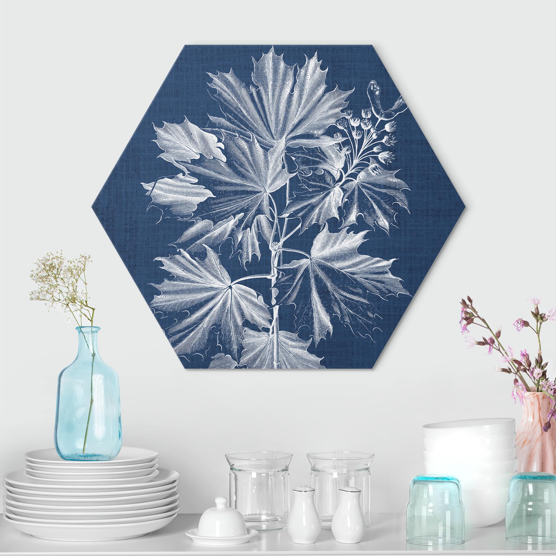 Hexagon-Alu-Dibond Bild Denim Pflanzenstudie V