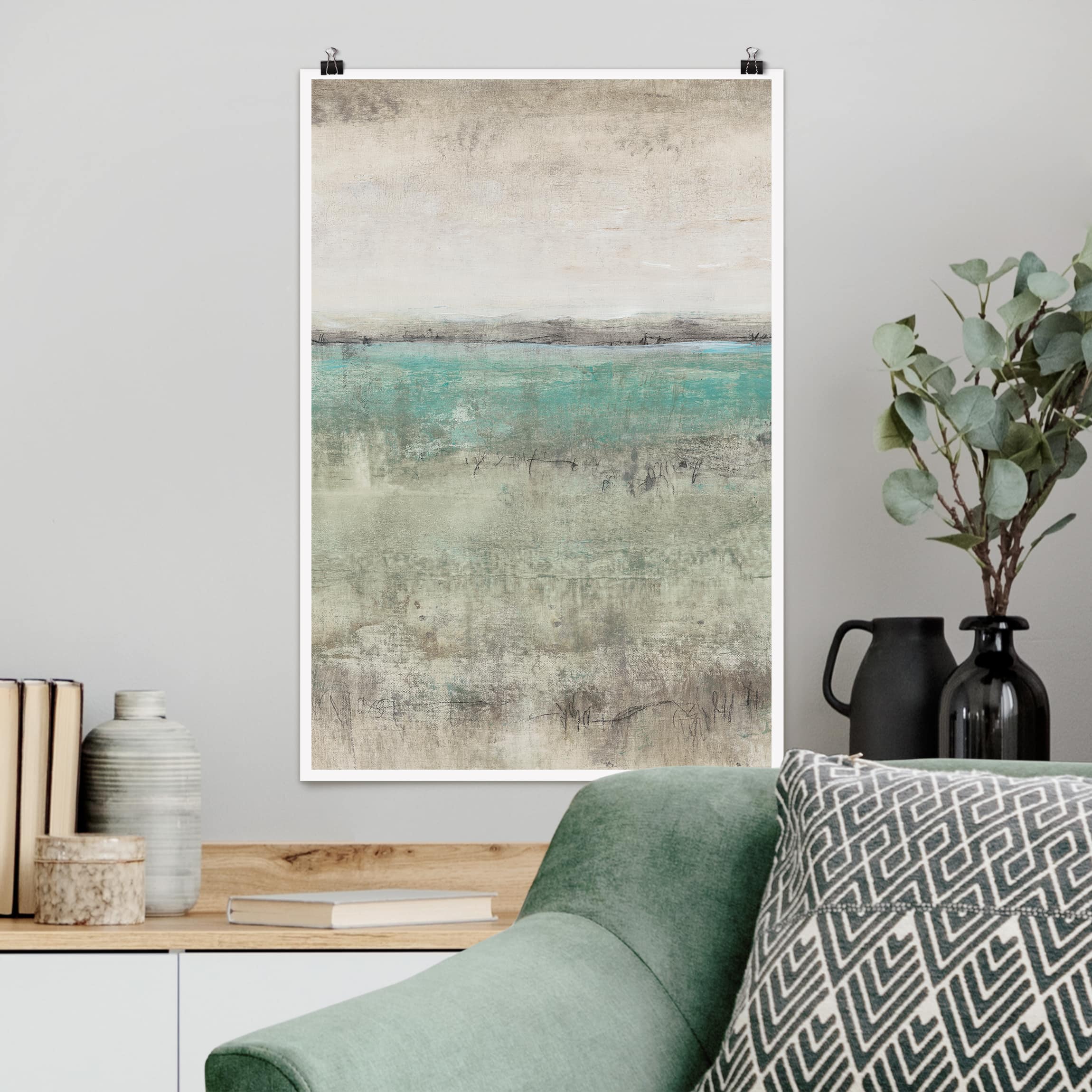 Poster - Hochformat Horizont über Türkis I