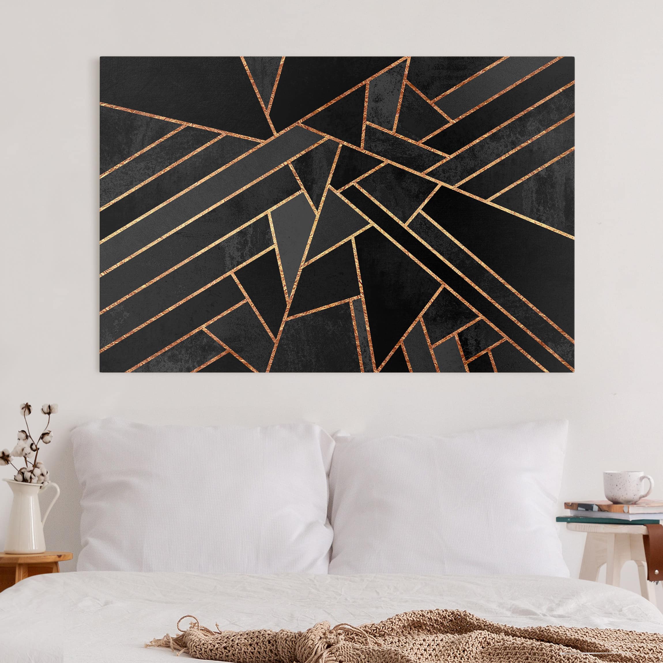 Leinwandbild - Querformat Schwarze Dreiecke Gold