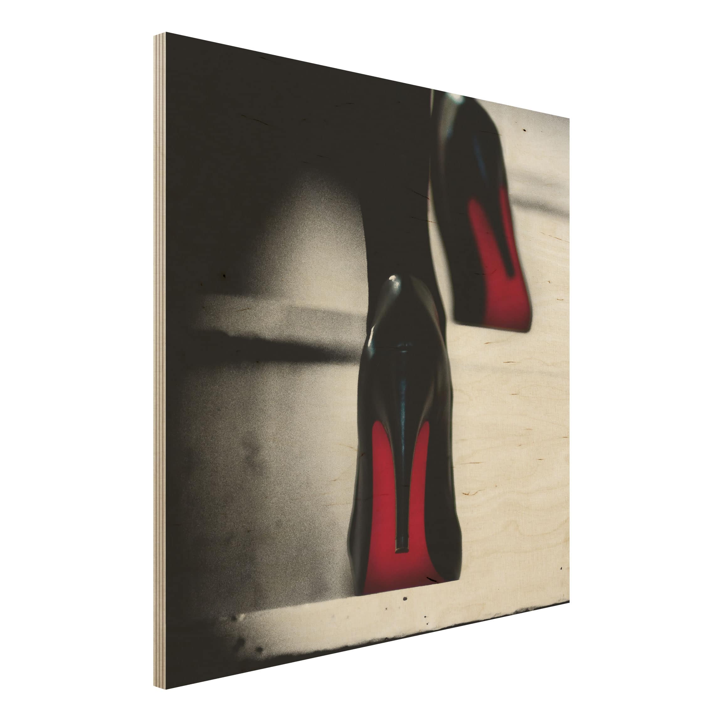 Holzbild Portrait High Heels in Rot