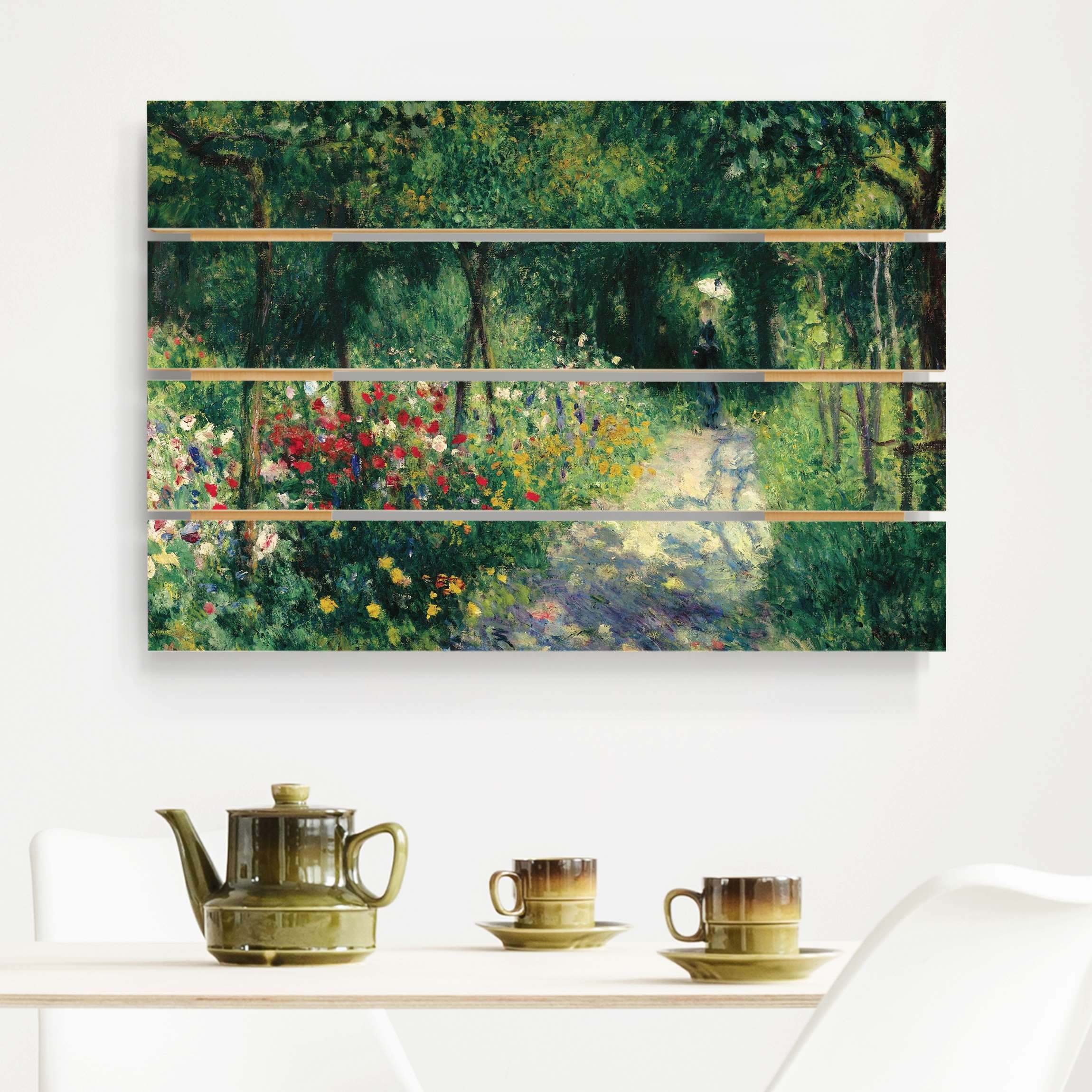 Holzbild Plankenoptik - Querformat Auguste Renoir - Frauen im Garten