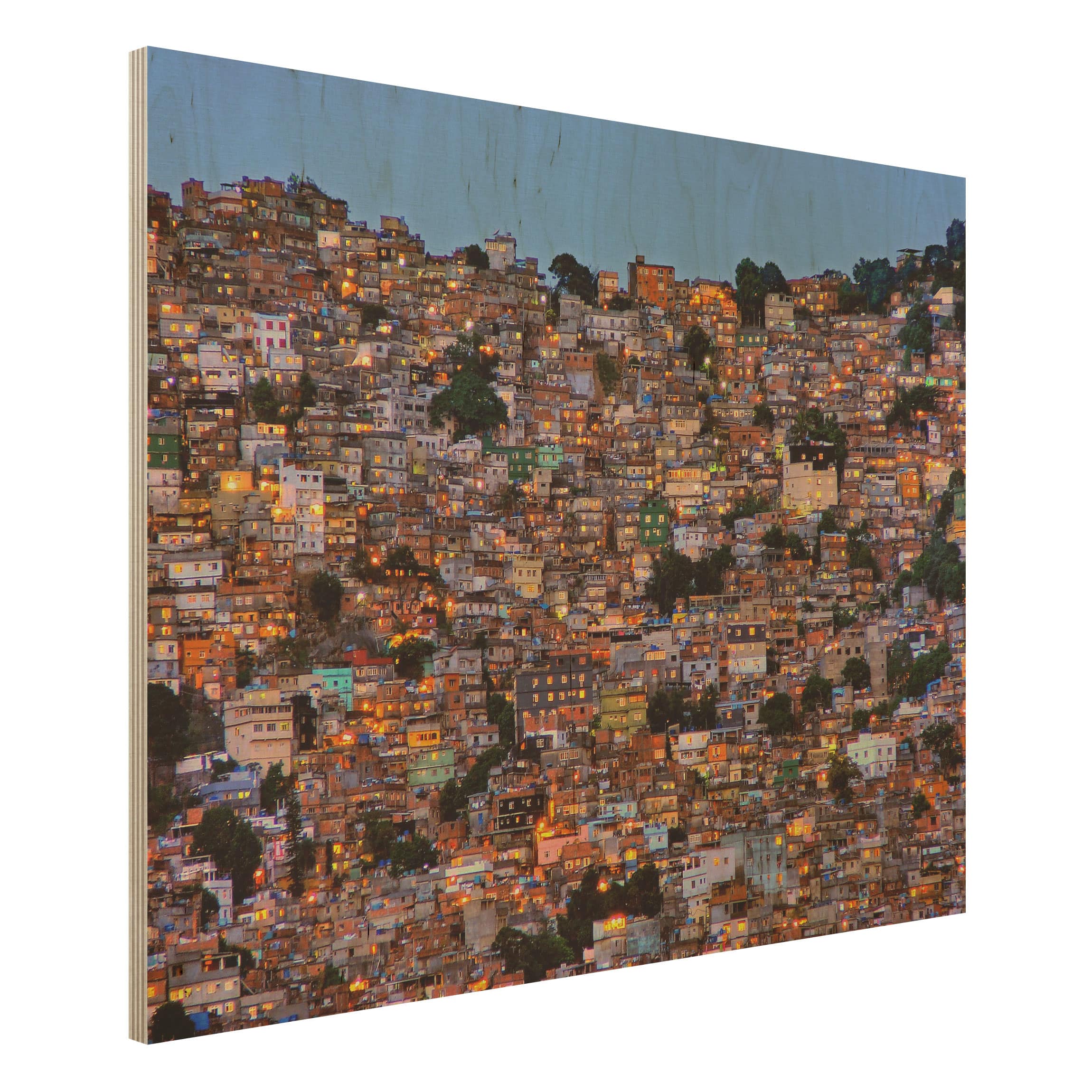 Holzbild - Querformat 4:3 Rio de Janeiro Favela Sonnenuntergang