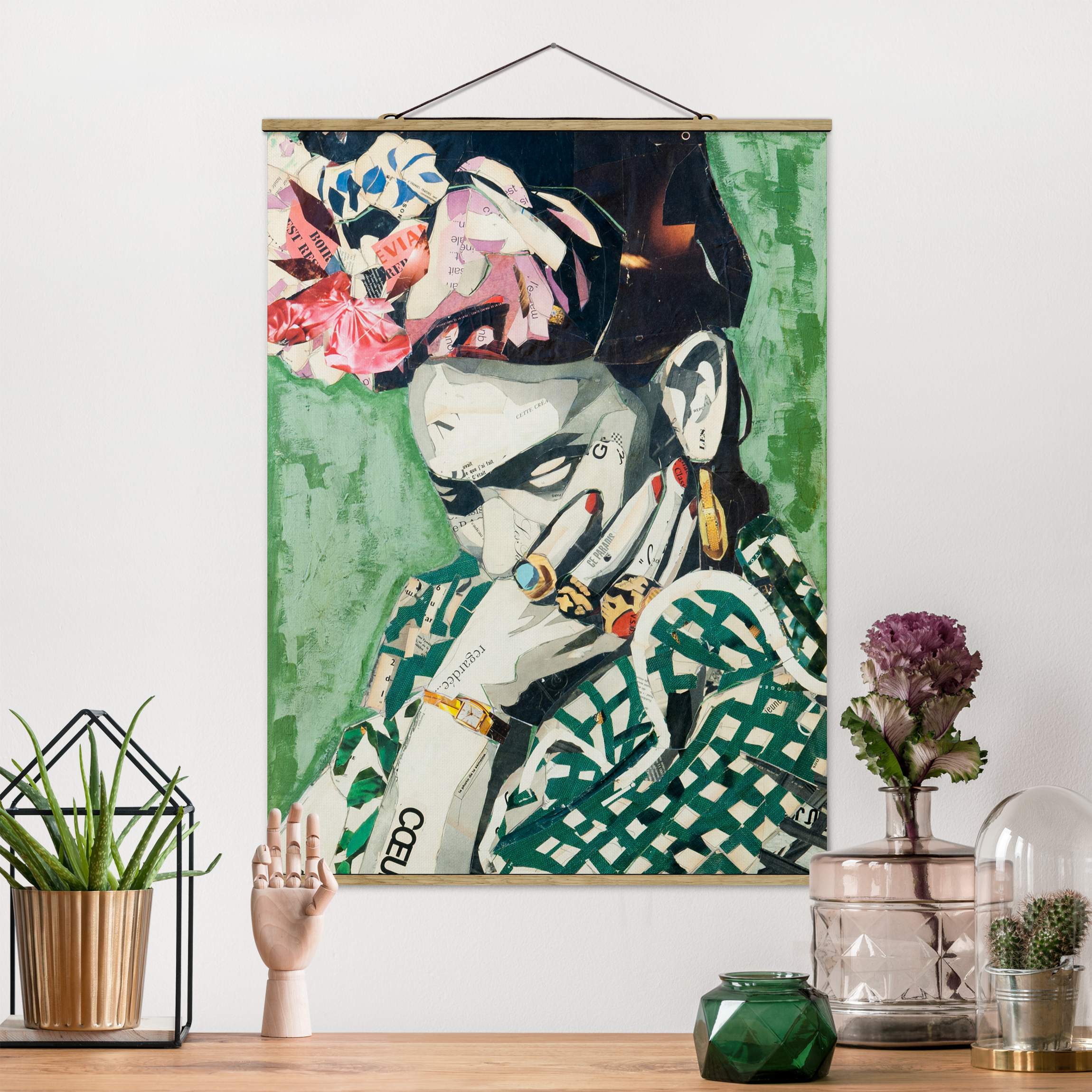 Stoffbild mit Posterleisten Frida Kahlo - Collage No.3