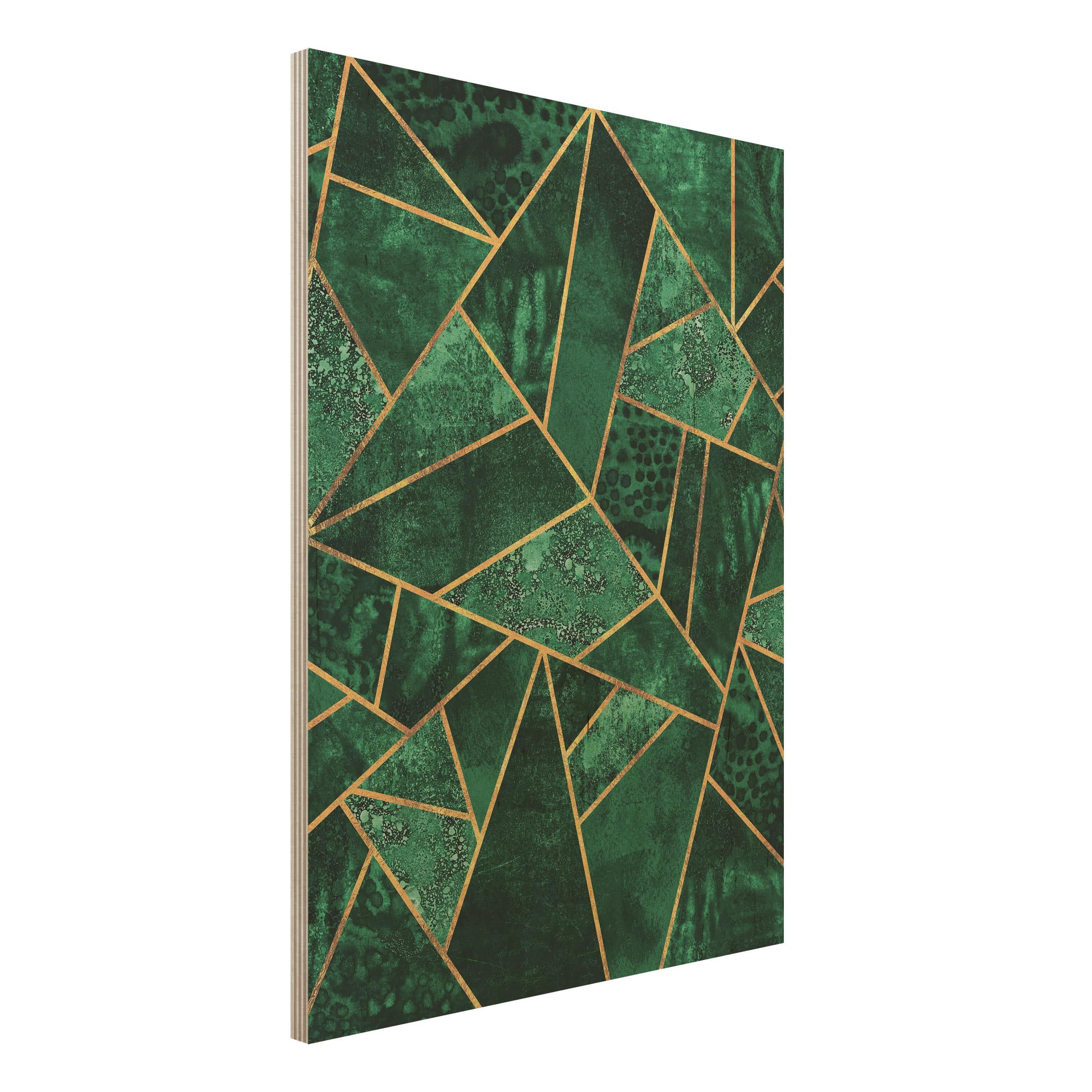 Holzbild - Hochformat 3:4 Dunkler Smaragd mit Gold
