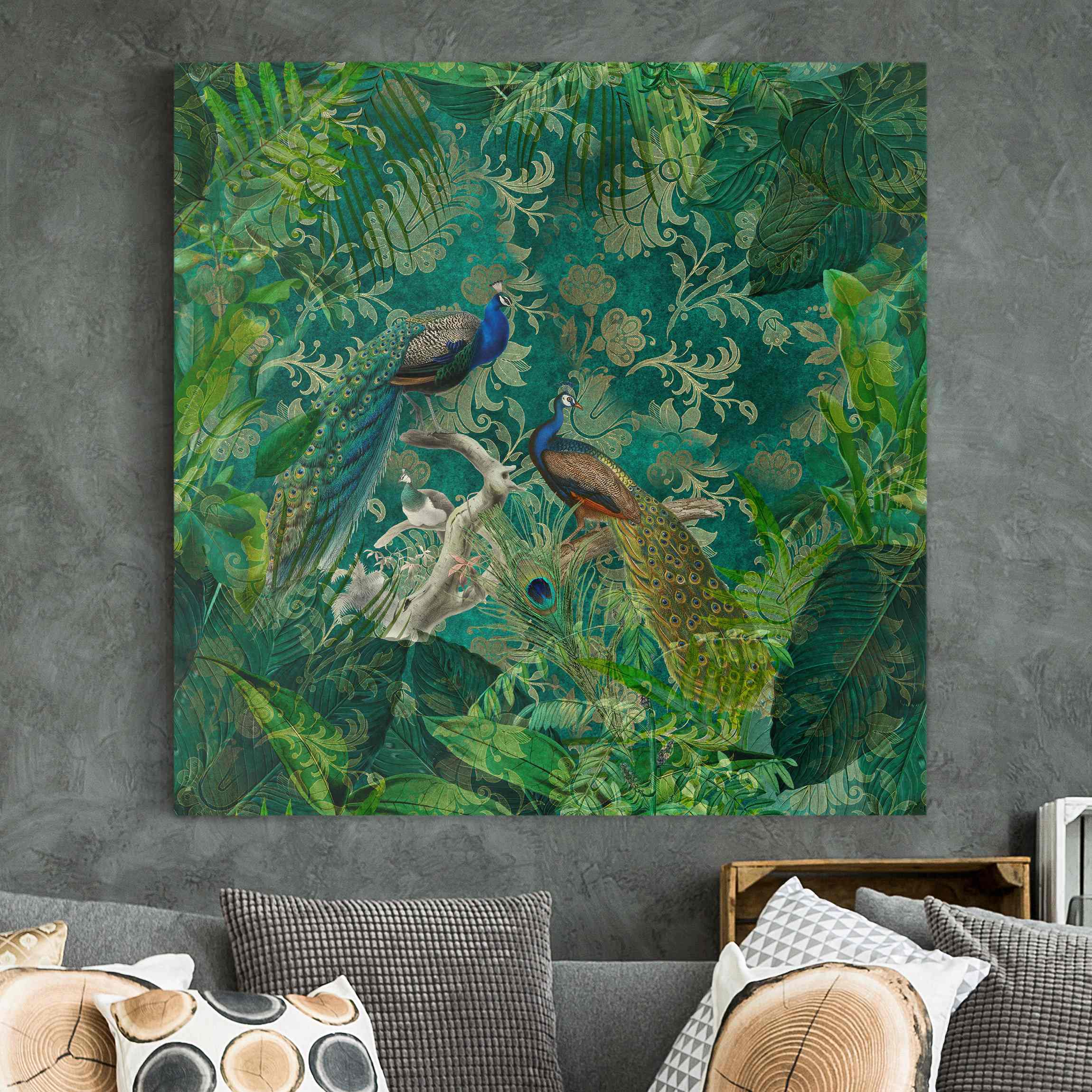 Leinwandbild Shabby Chic Collage - Edler Pfau II