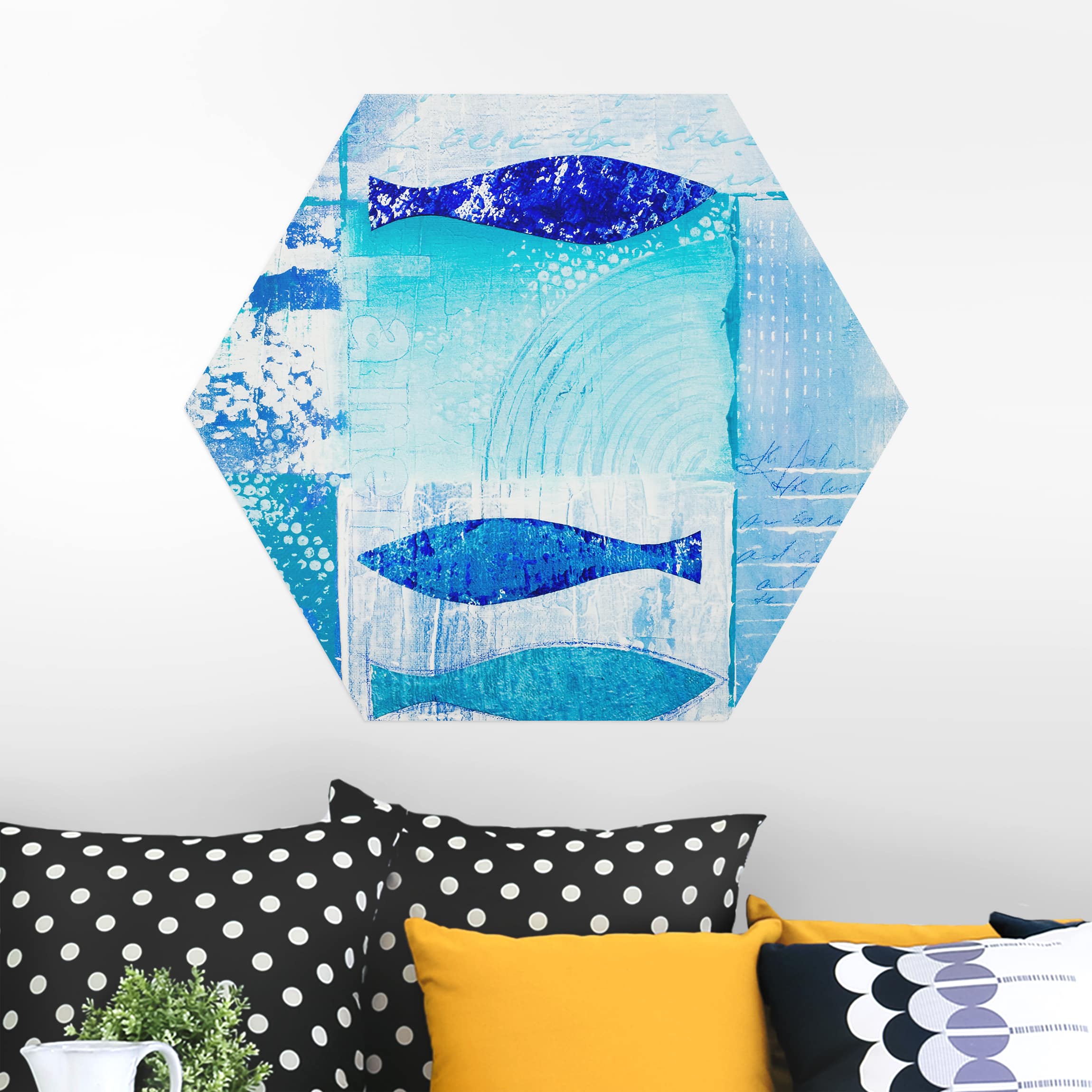 Hexagon-Alu-Dibond Bild Fish in the Blue