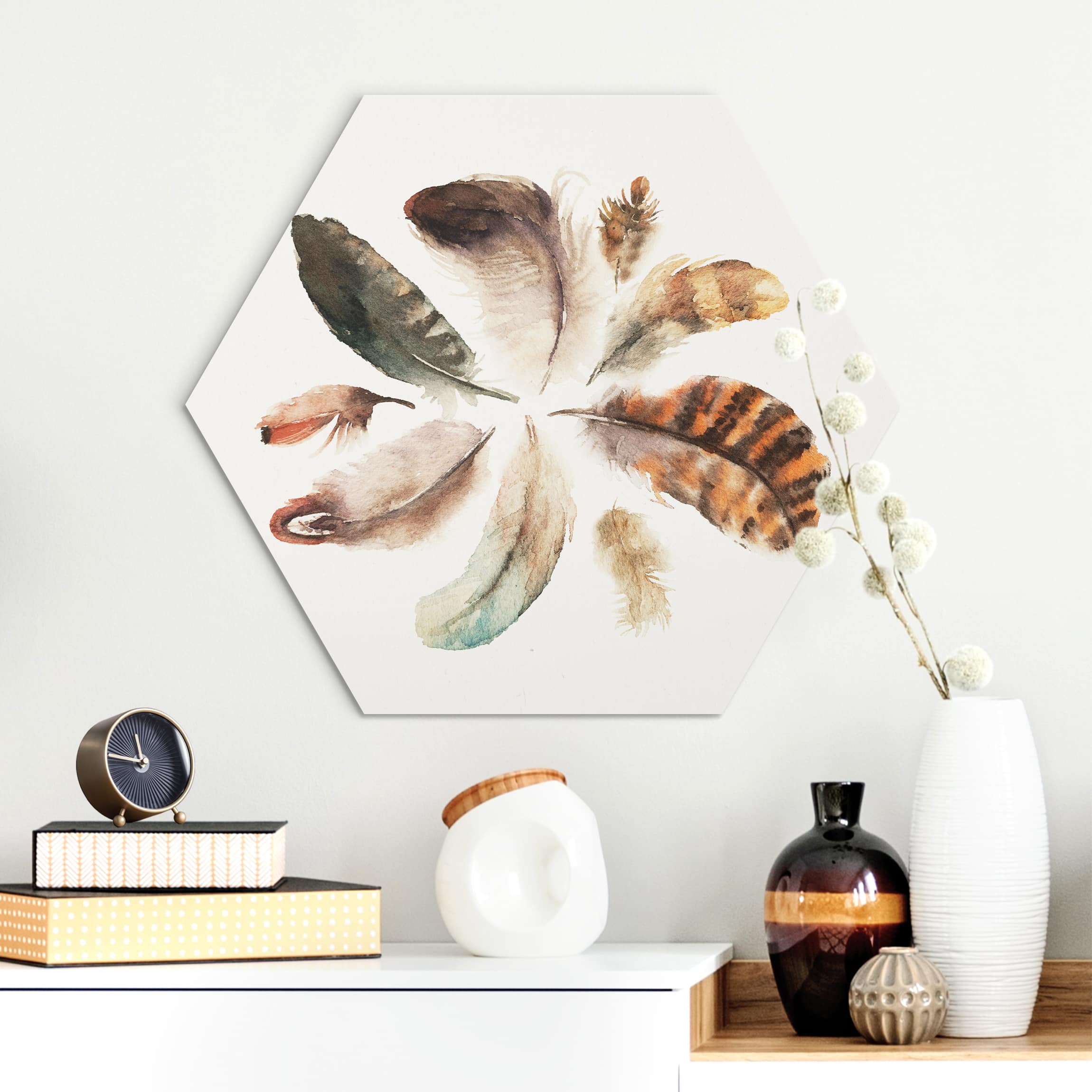 Hexagon-Alu-Dibond Bild Federsammlung