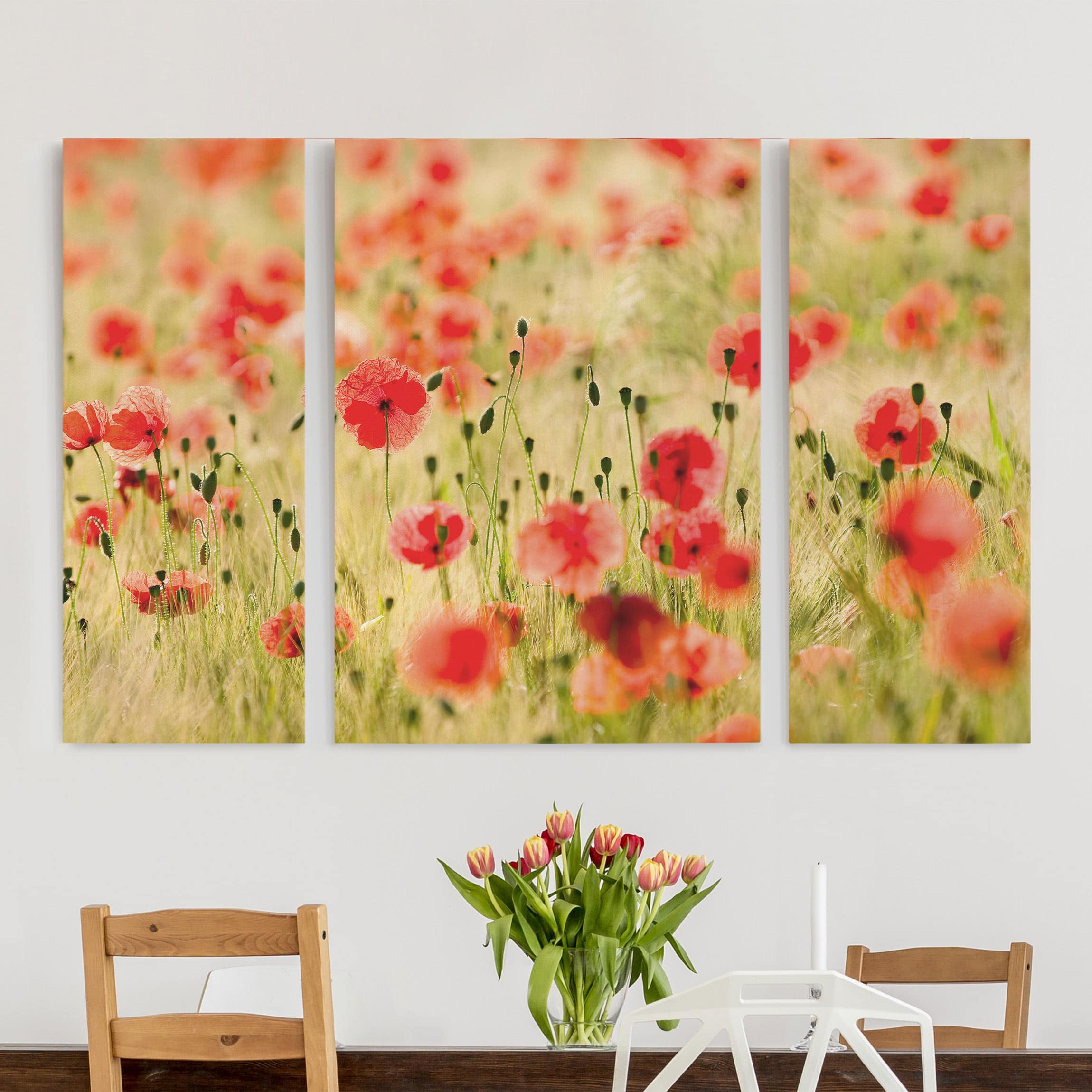 3-teiliges Leinwandbild Blumen Summer Poppies