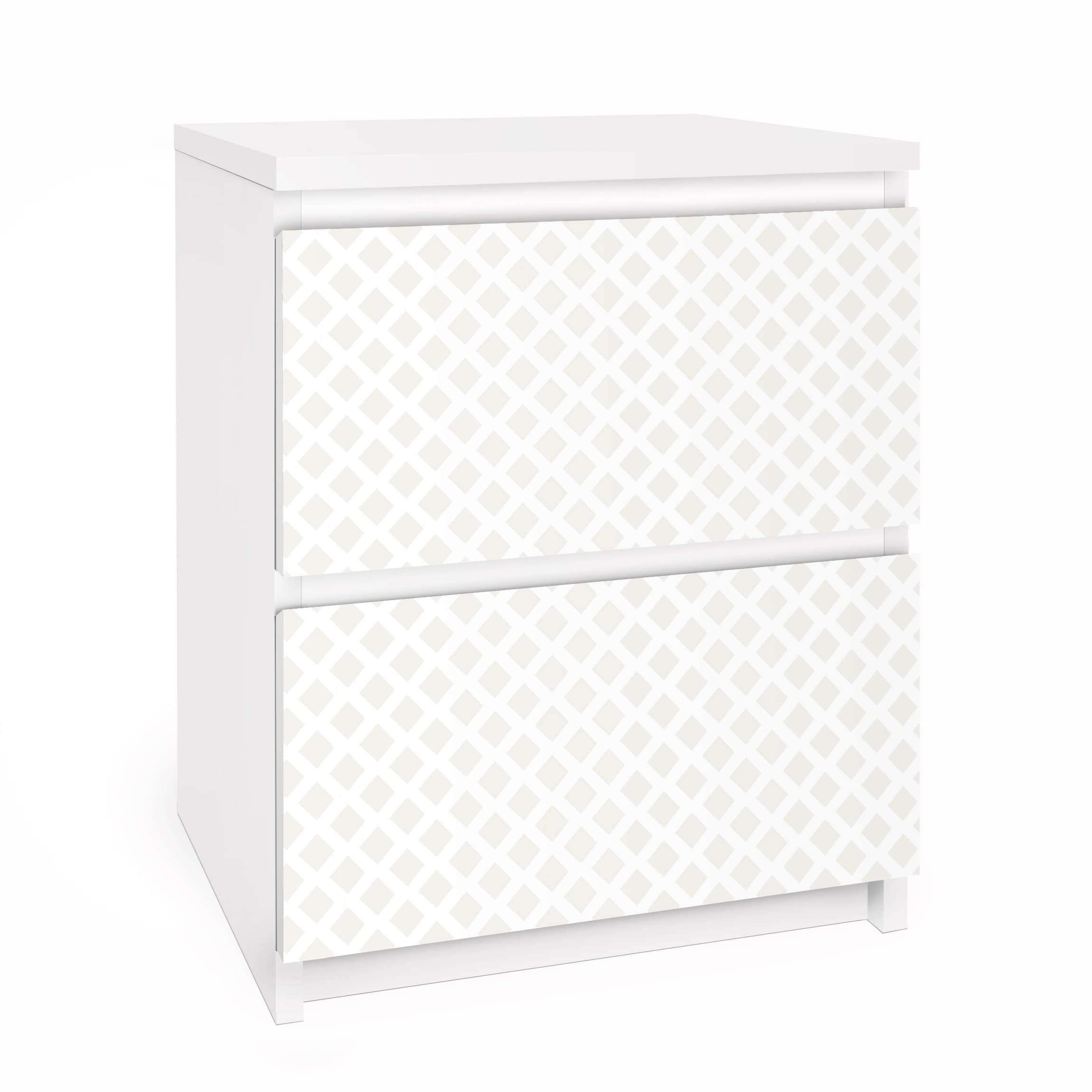 Möbelfolie für IKEA Malm Kommode 2 Schubladen Rautengitter hellbeige