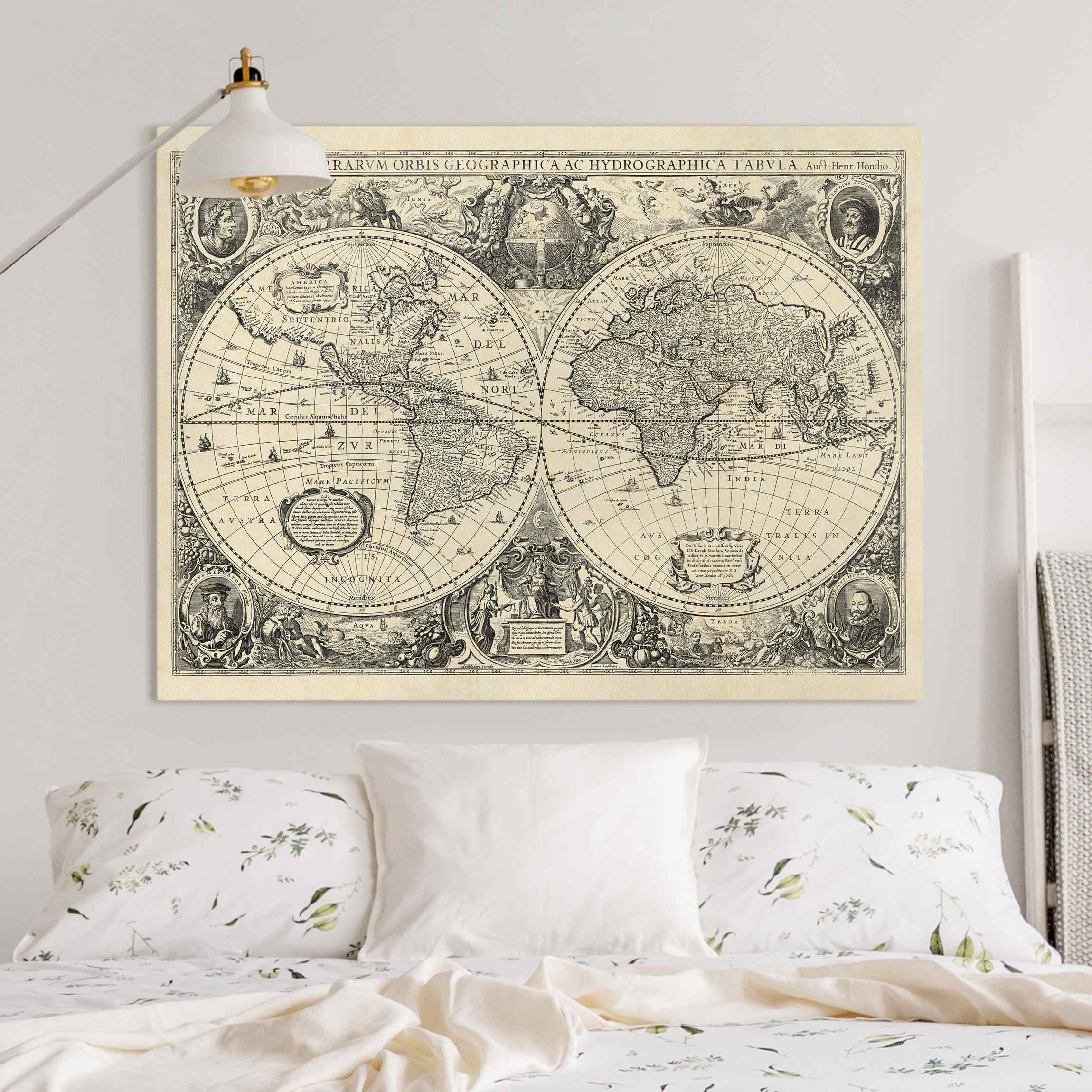 Leinwandbild Vintage Weltkarte Antike Illustration