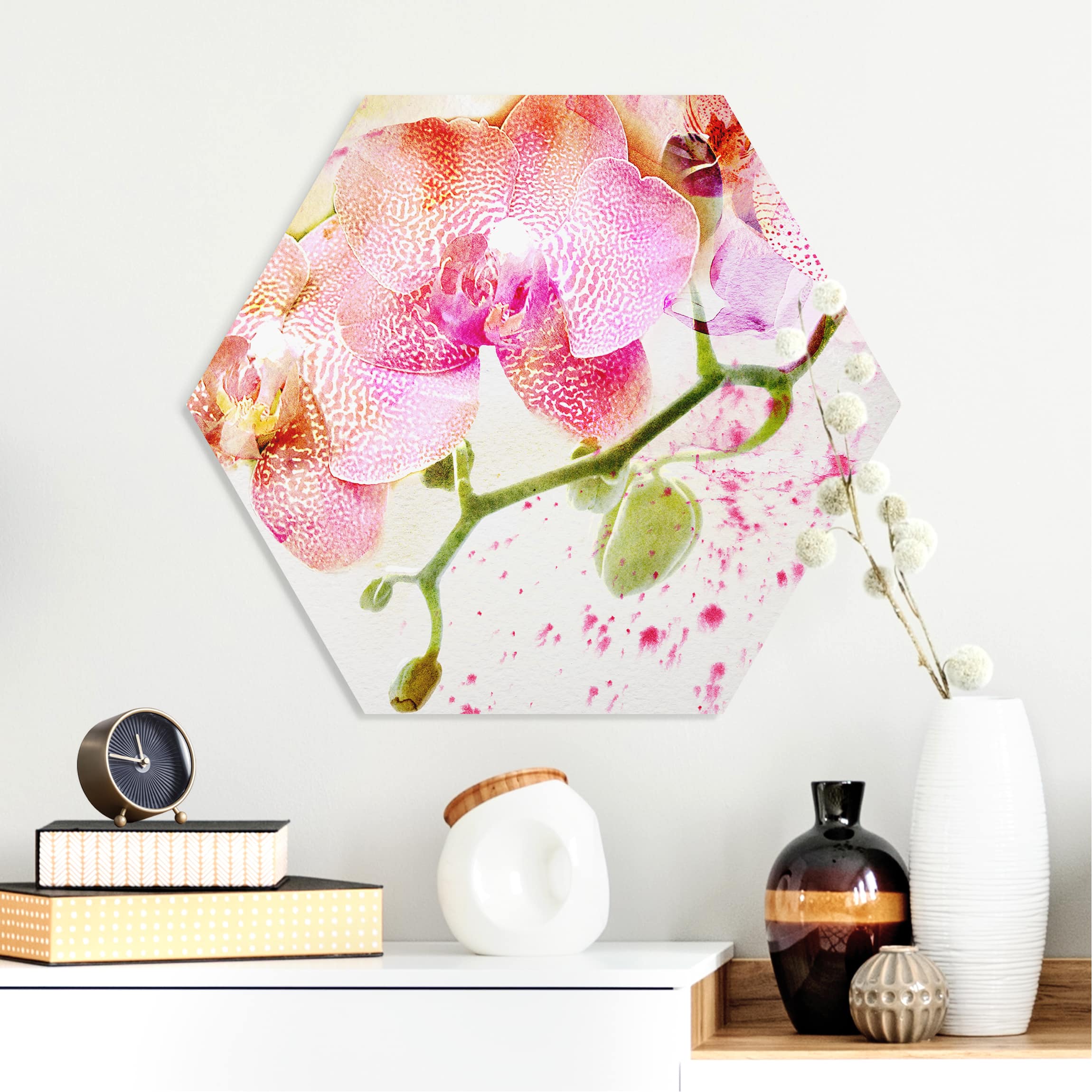 Hexagon-Forexbild Aquarell Blumen Orchideen