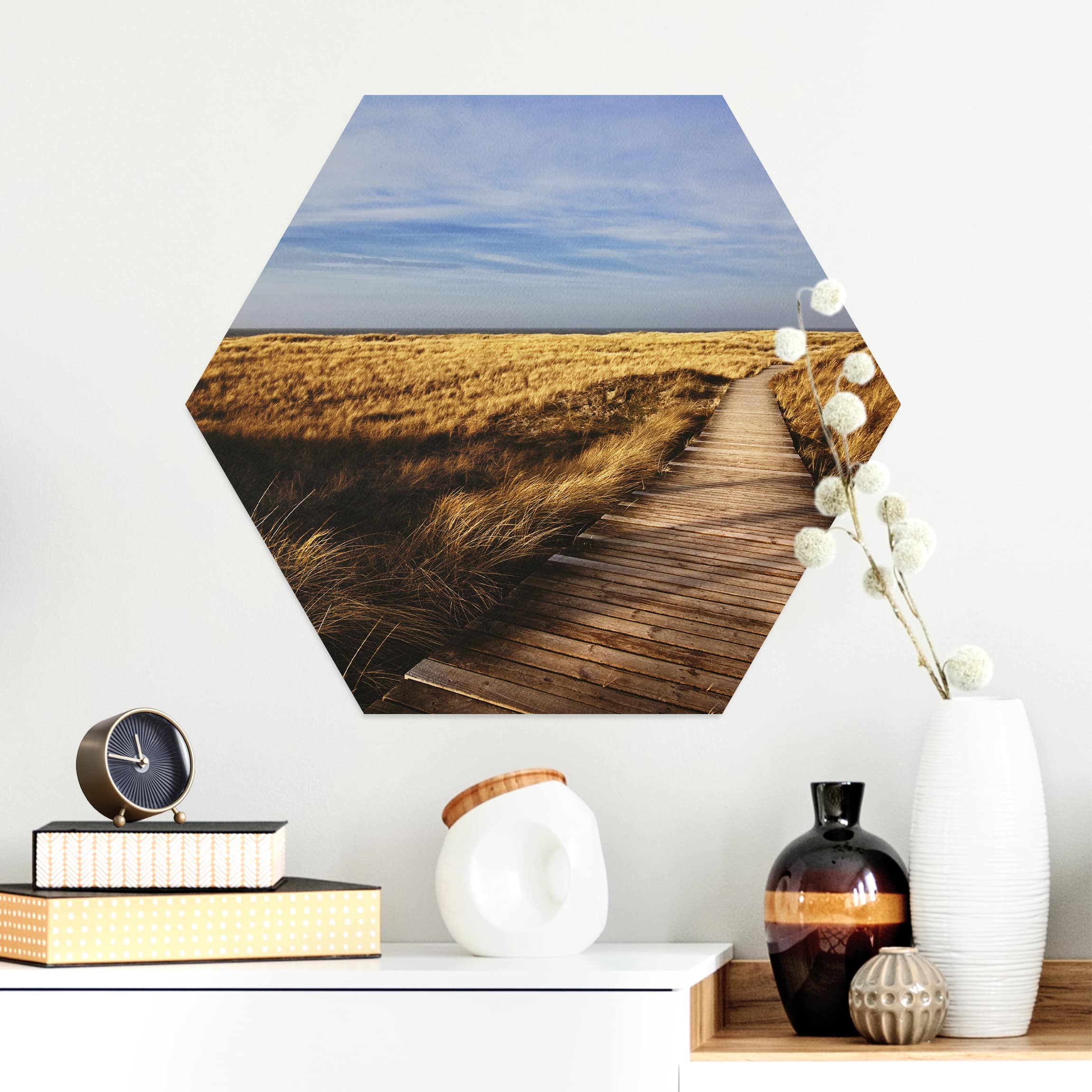 Hexagon-Alu-Dibond Bild Dünenweg auf Sylt