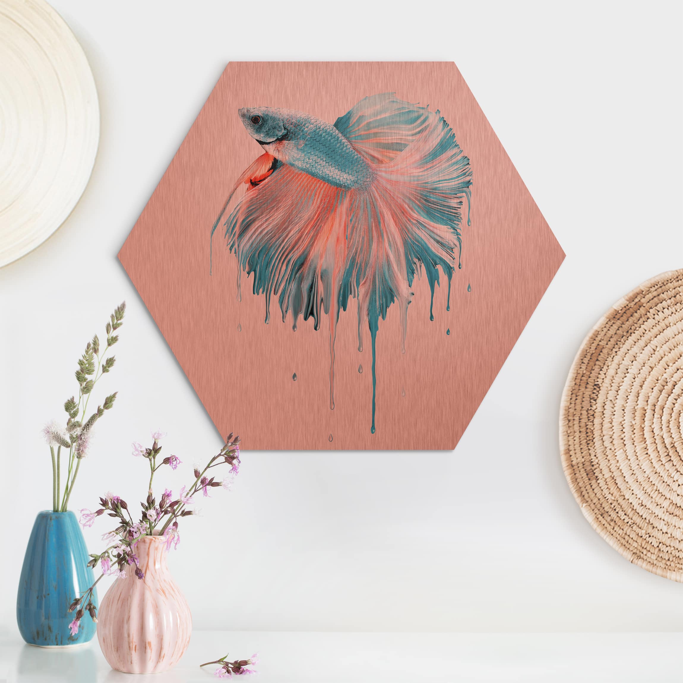 Hexagon-Alu-Dibond Bild Schmelzender Fisch