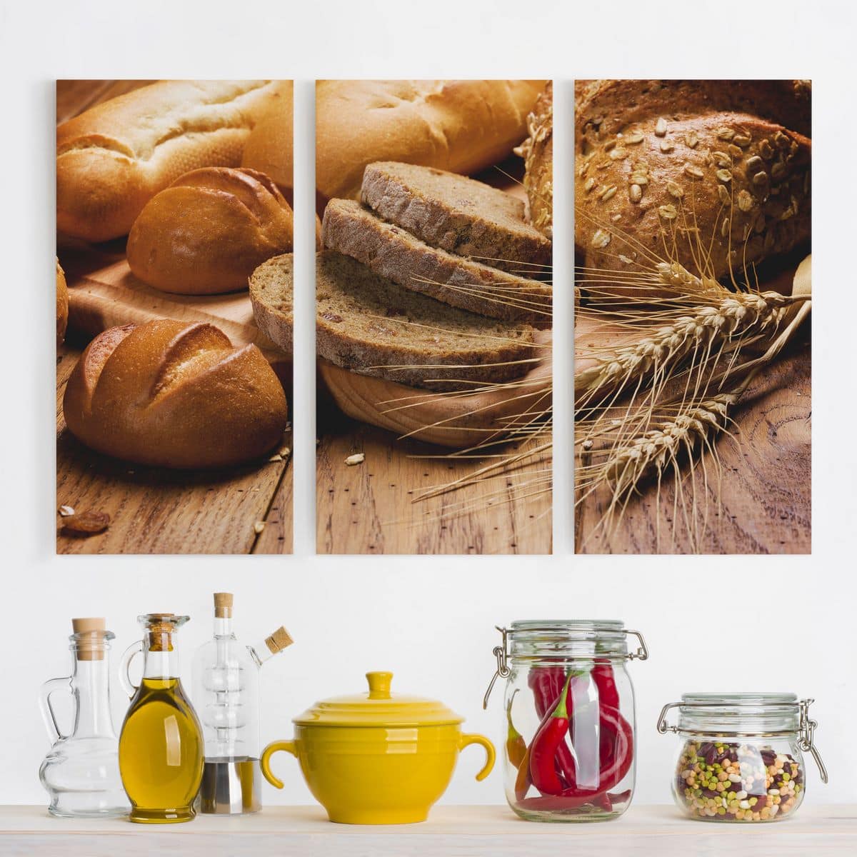 3-teiliges Leinwandbild Küche Brotzeit