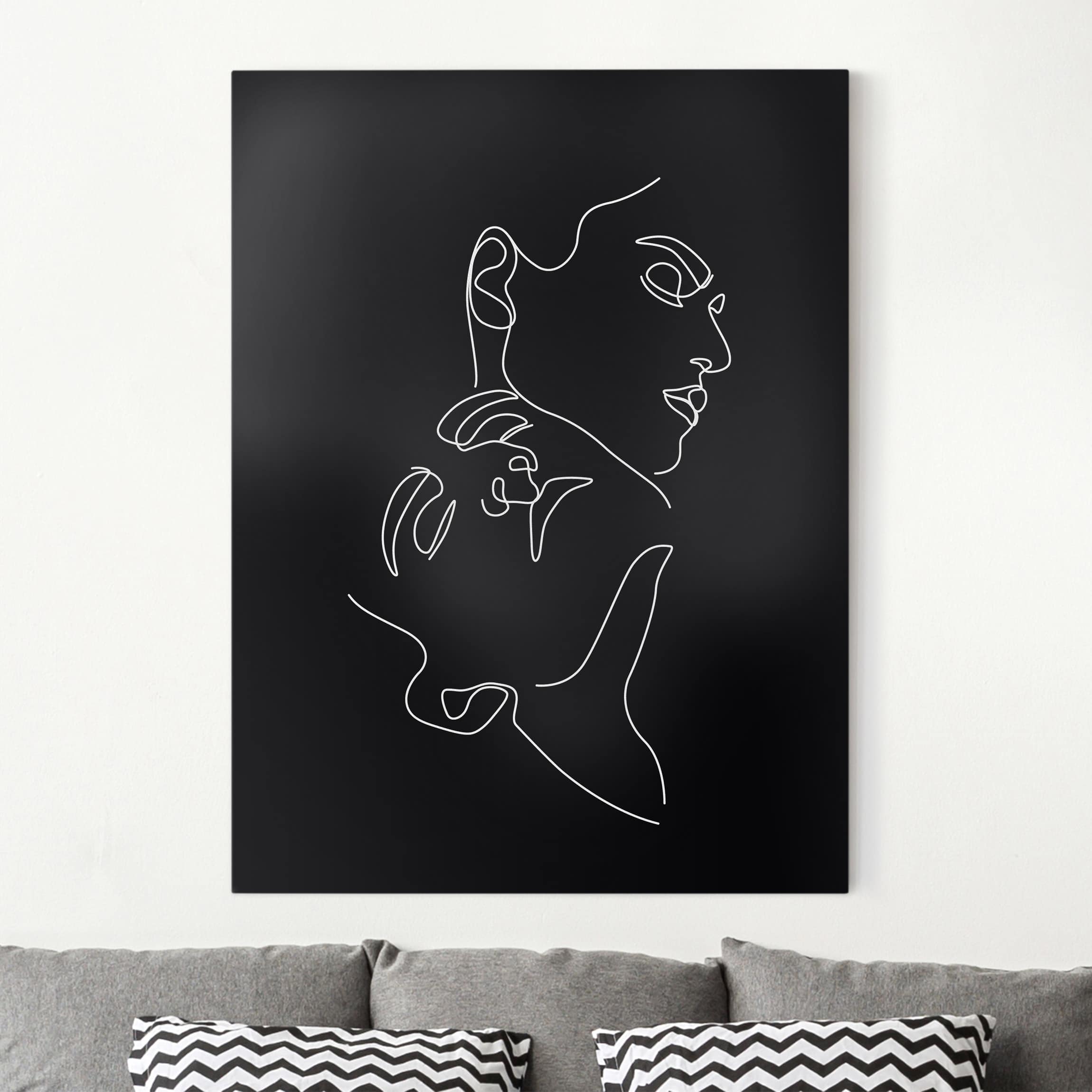 Leinwandbild - Hochformat Line Art Frauen Gesichter Schwarz