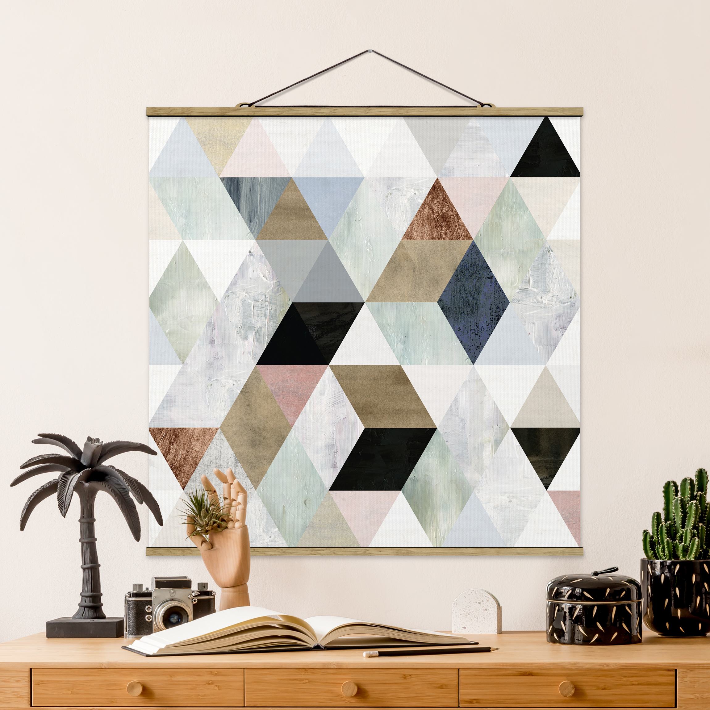 Stoffbild mit Posterleisten Aquarell-Mosaik mit Dreiecken II