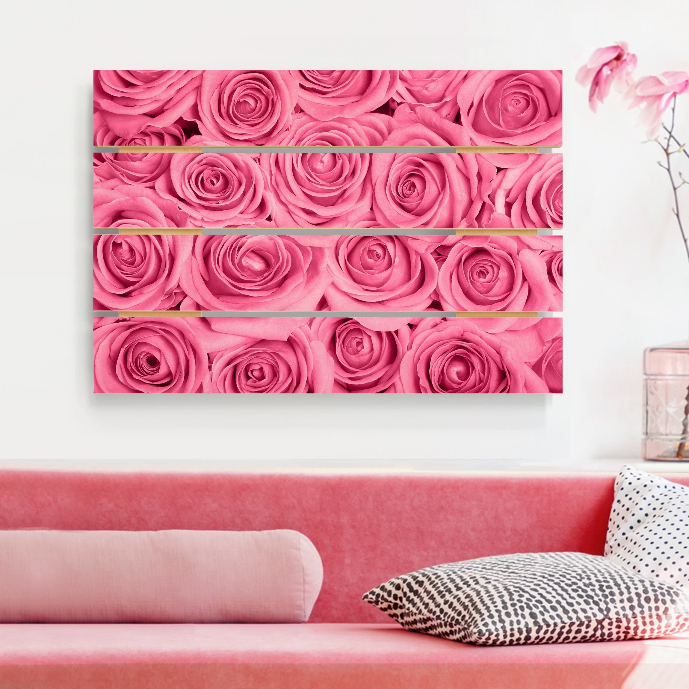 Holzbild Plankenoptik - Querformat Rosa Rosen