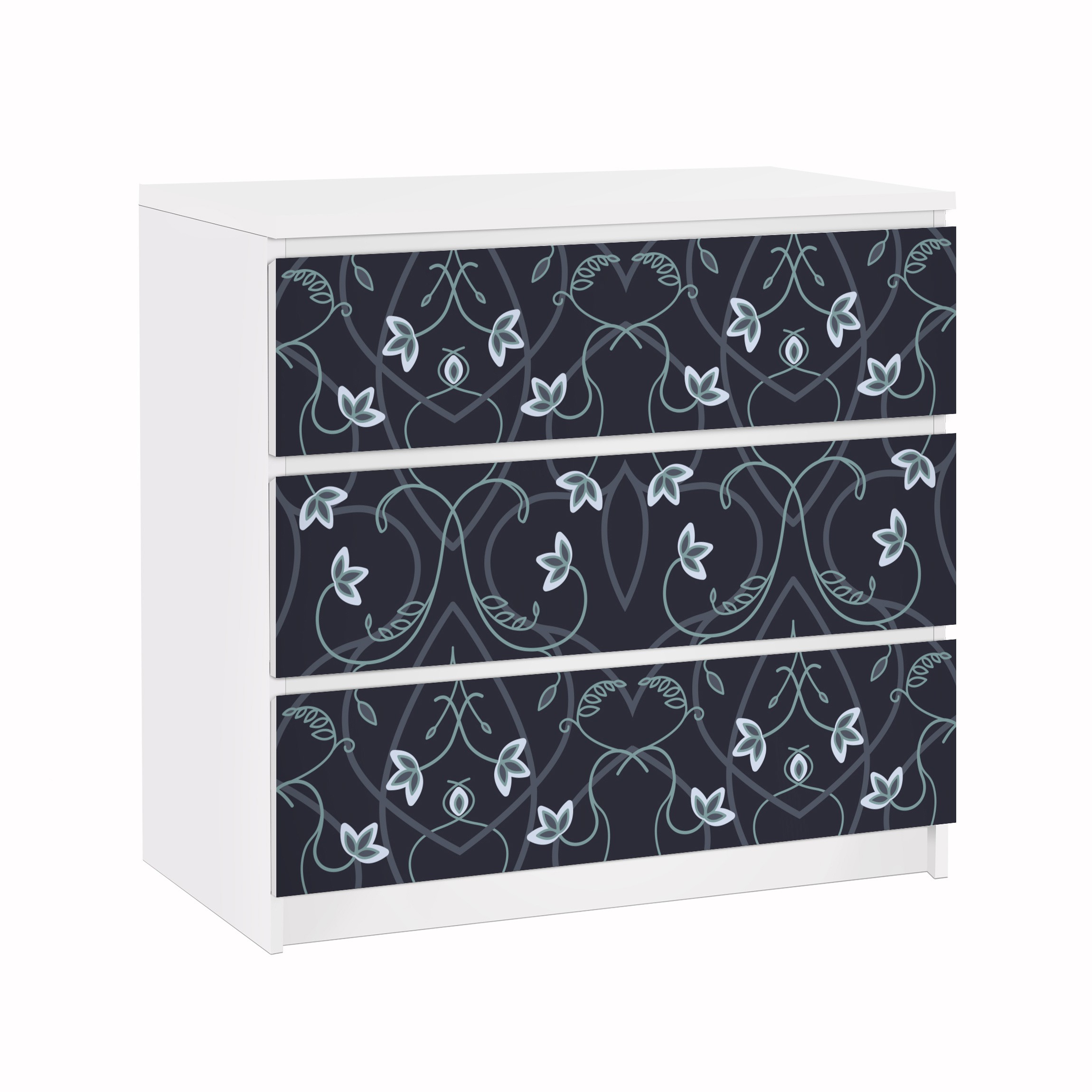 Möbelfolie für IKEA Malm Kommode 3 Schubladen Blumen Ornament Fantasie