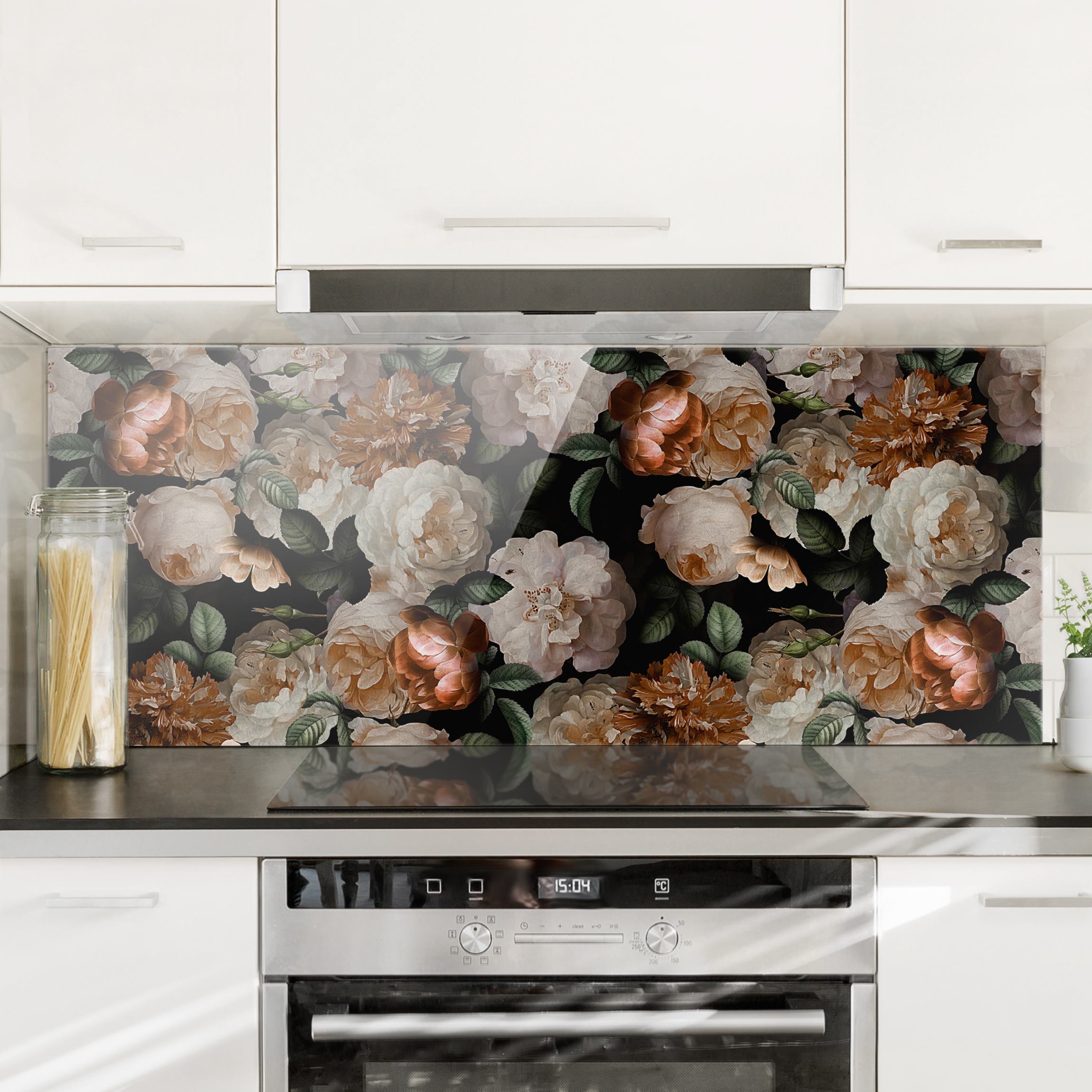 Glas Spritzschutz Rote Rosen mit Weißen Rosen