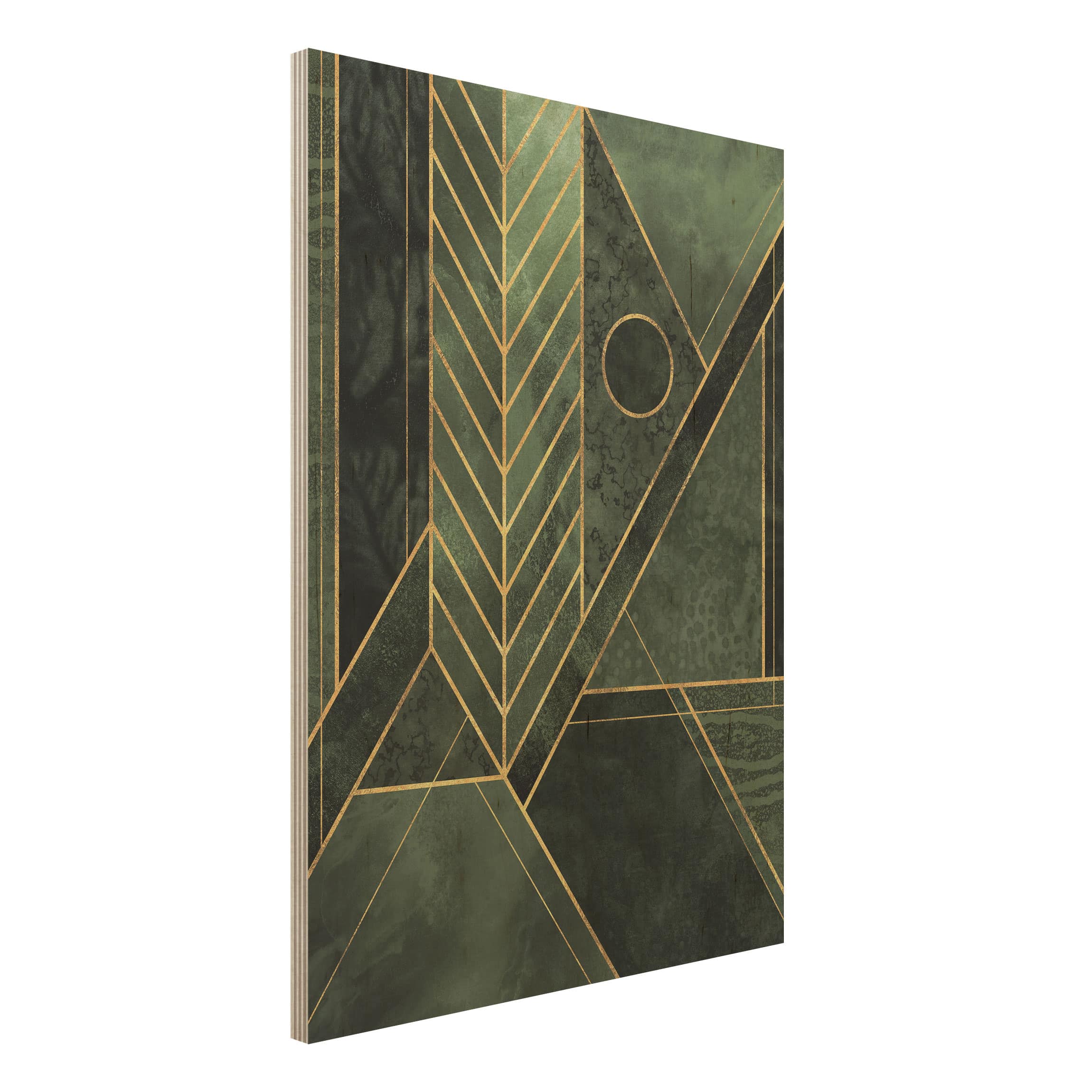 Holzbild - Hochformat 3:4 Geometrische Formen Smaragd Gold