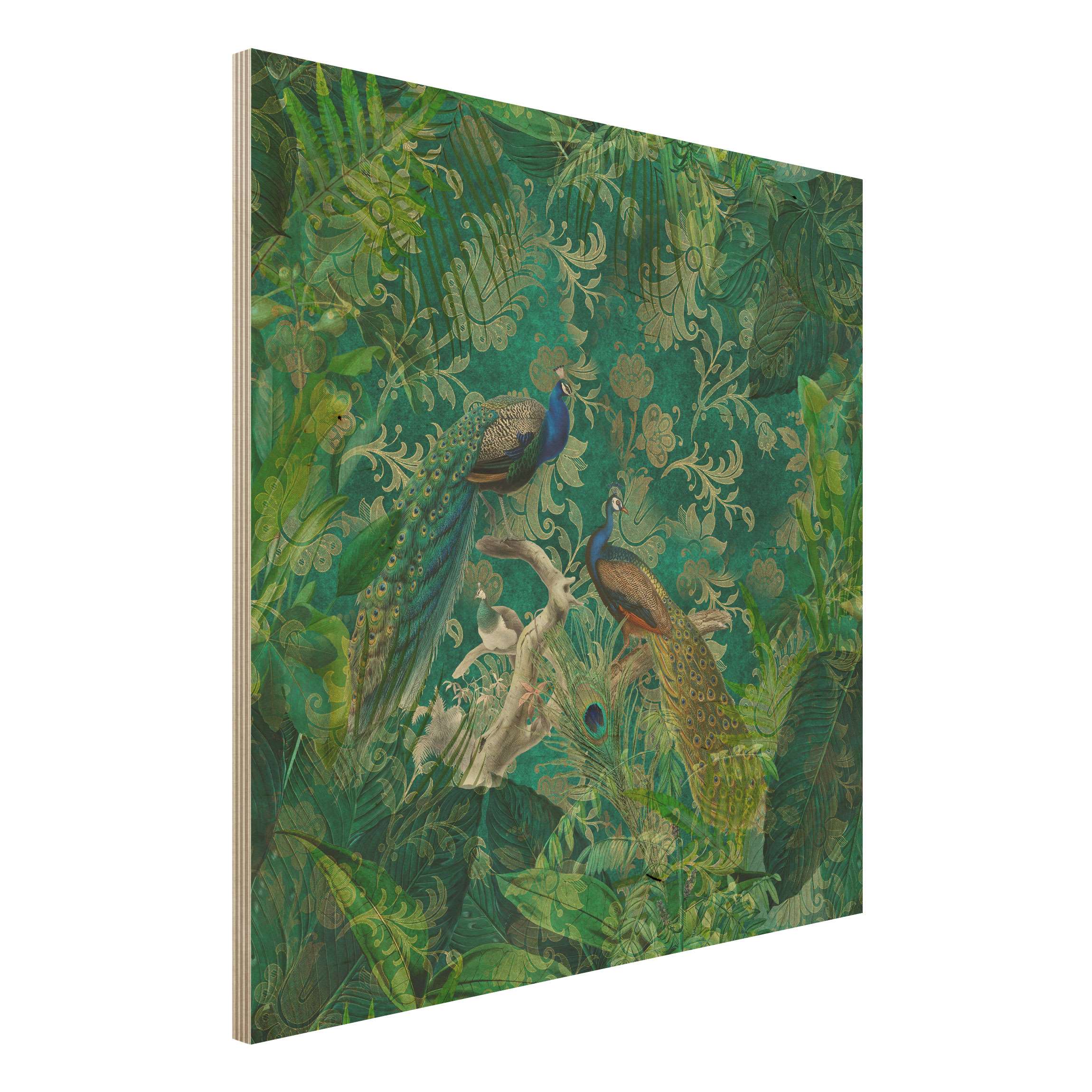 Holzbild Shabby Chic Collage - Edler Pfau II