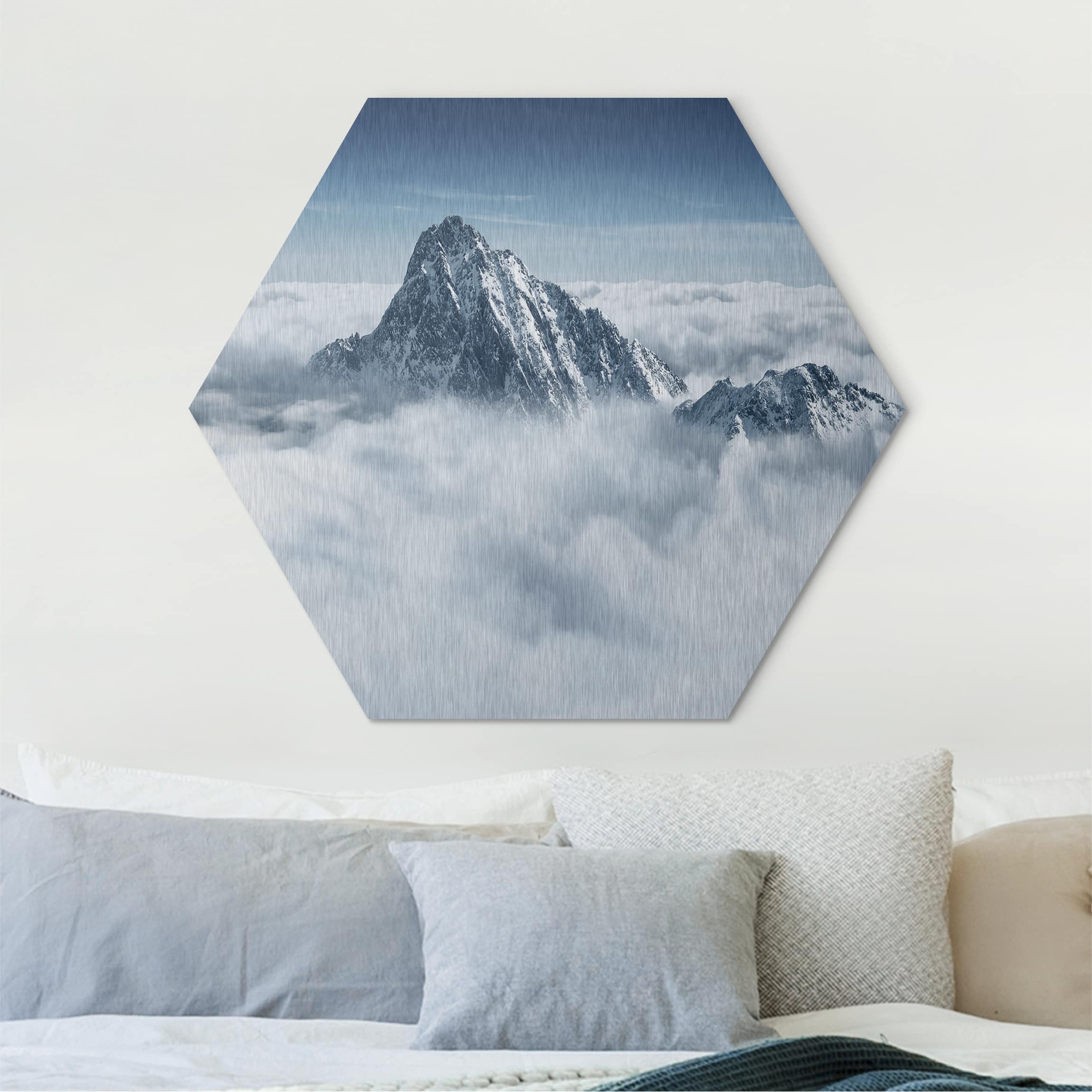 Hexagon-Alu-Dibond Bild Die Alpen über den Wolken