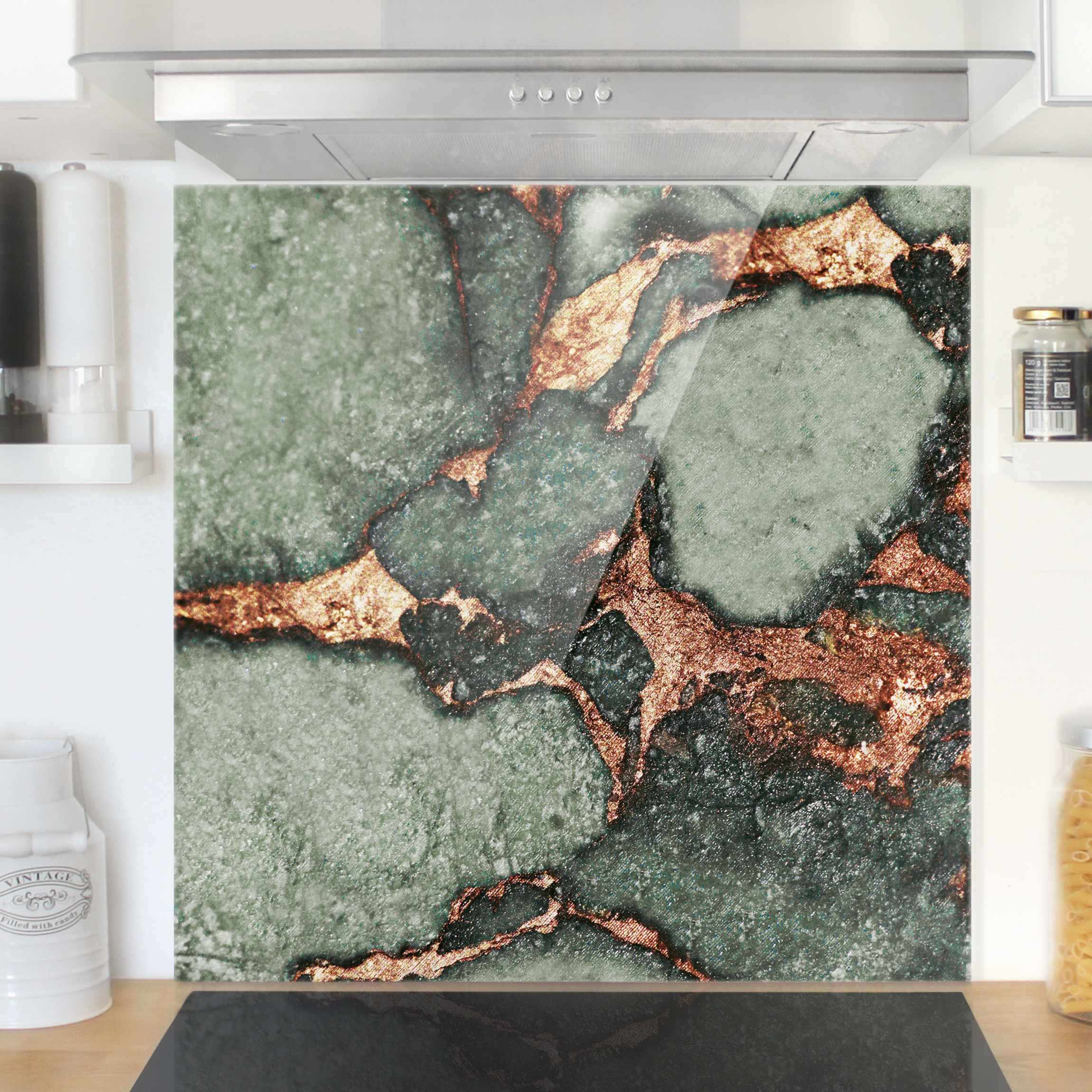 Glas Spritzschutz Spiel der Farben Farngrün und Gold