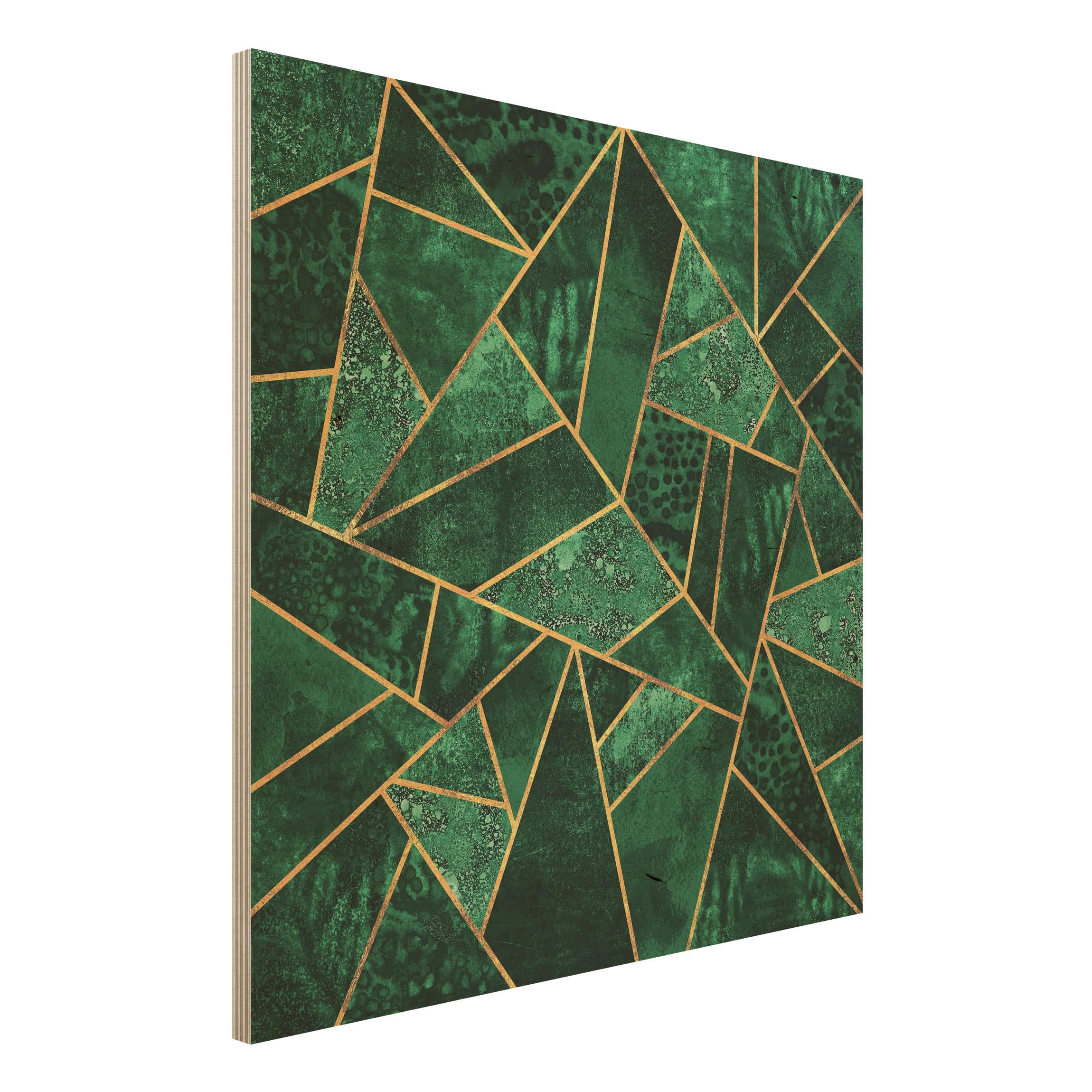 Holzbild - Quadrat Dunkler Smaragd mit Gold