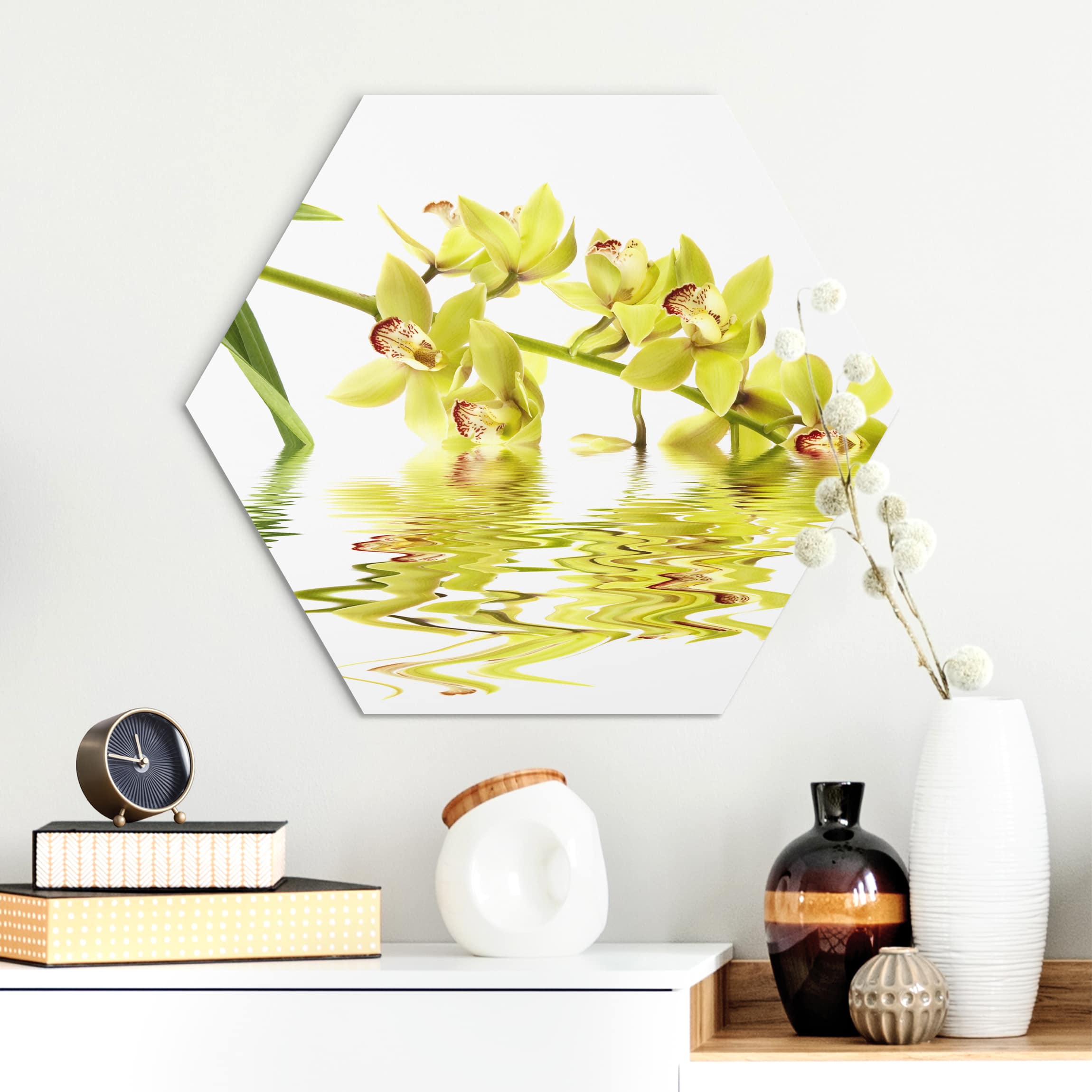 Hexagon-Alu-Dibond Bild Elegant Orchid Waters