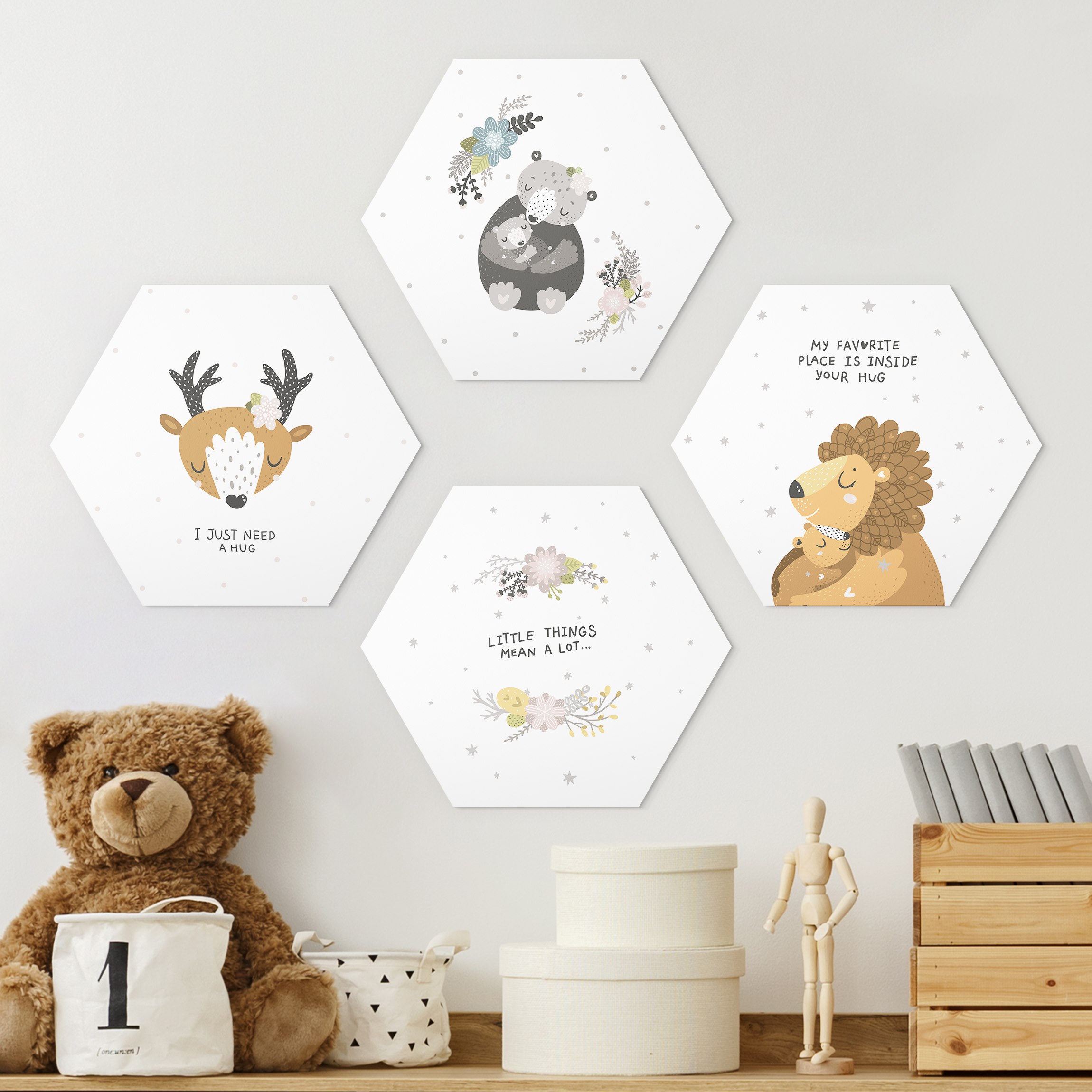 4-teiliges Hexagon-Forexbild I just need a hug Set III