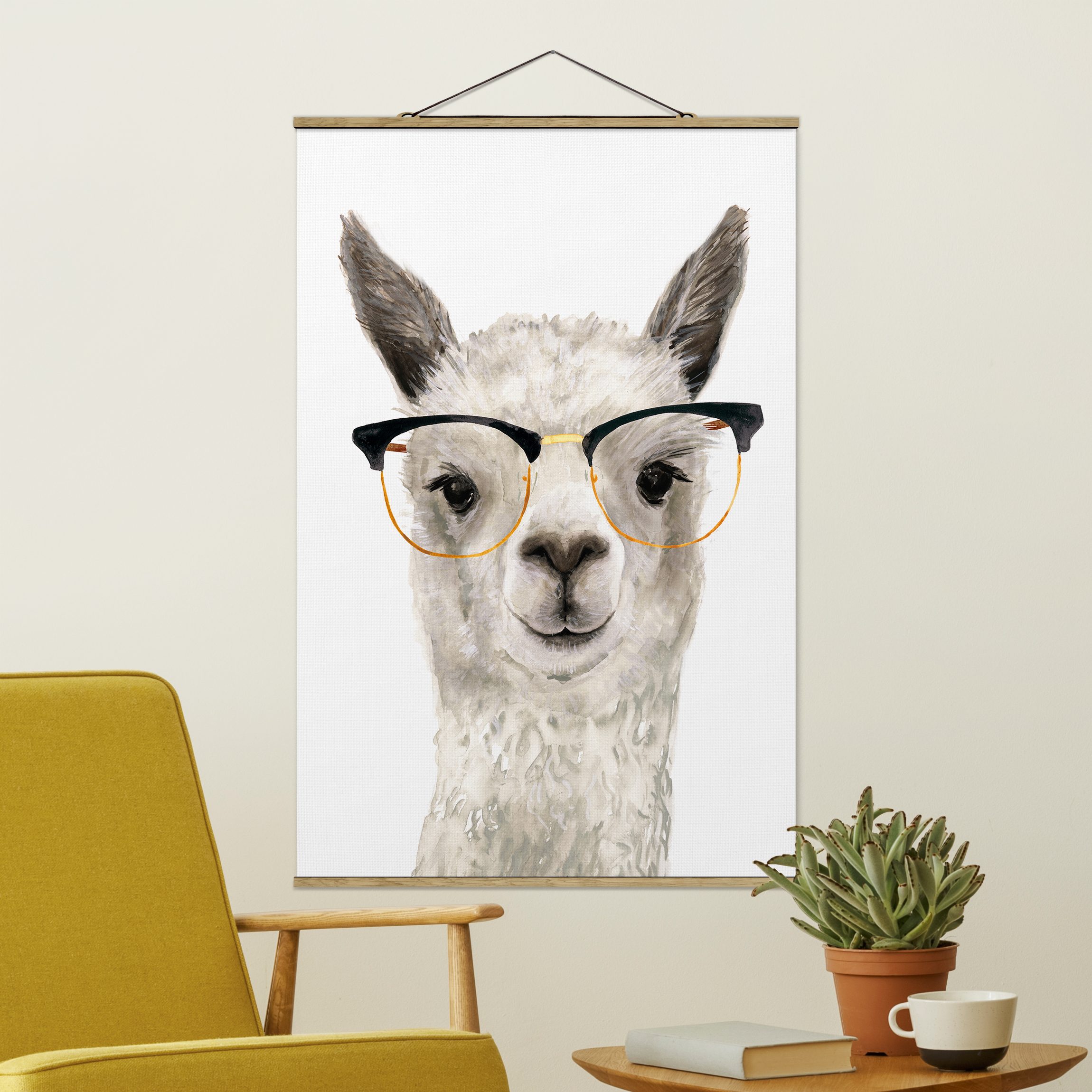 Stoffbild mit Posterleisten Hippes Lama mit Brille I