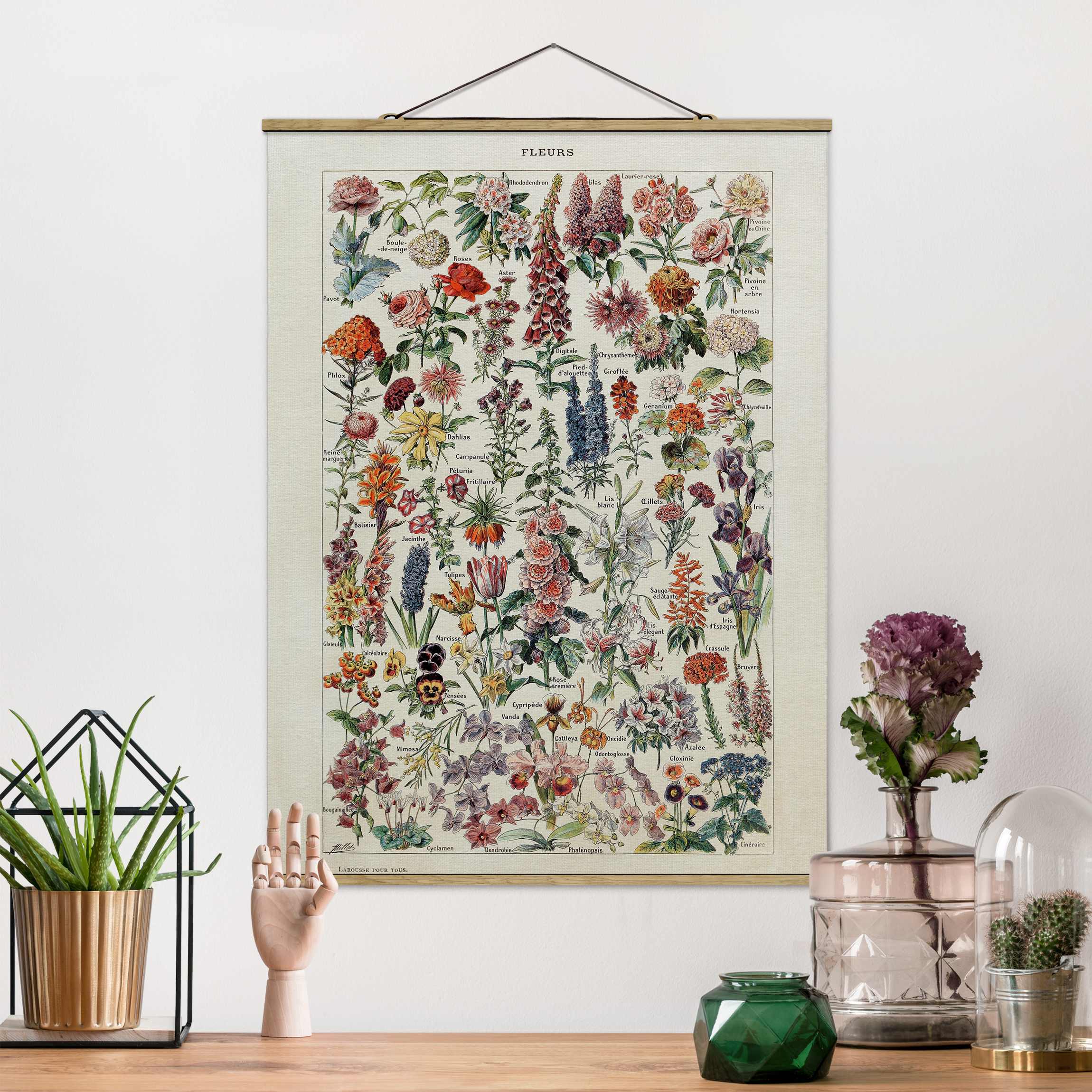 Stoffbild - Hochformat Vintage Lehrtafel Blumen V
