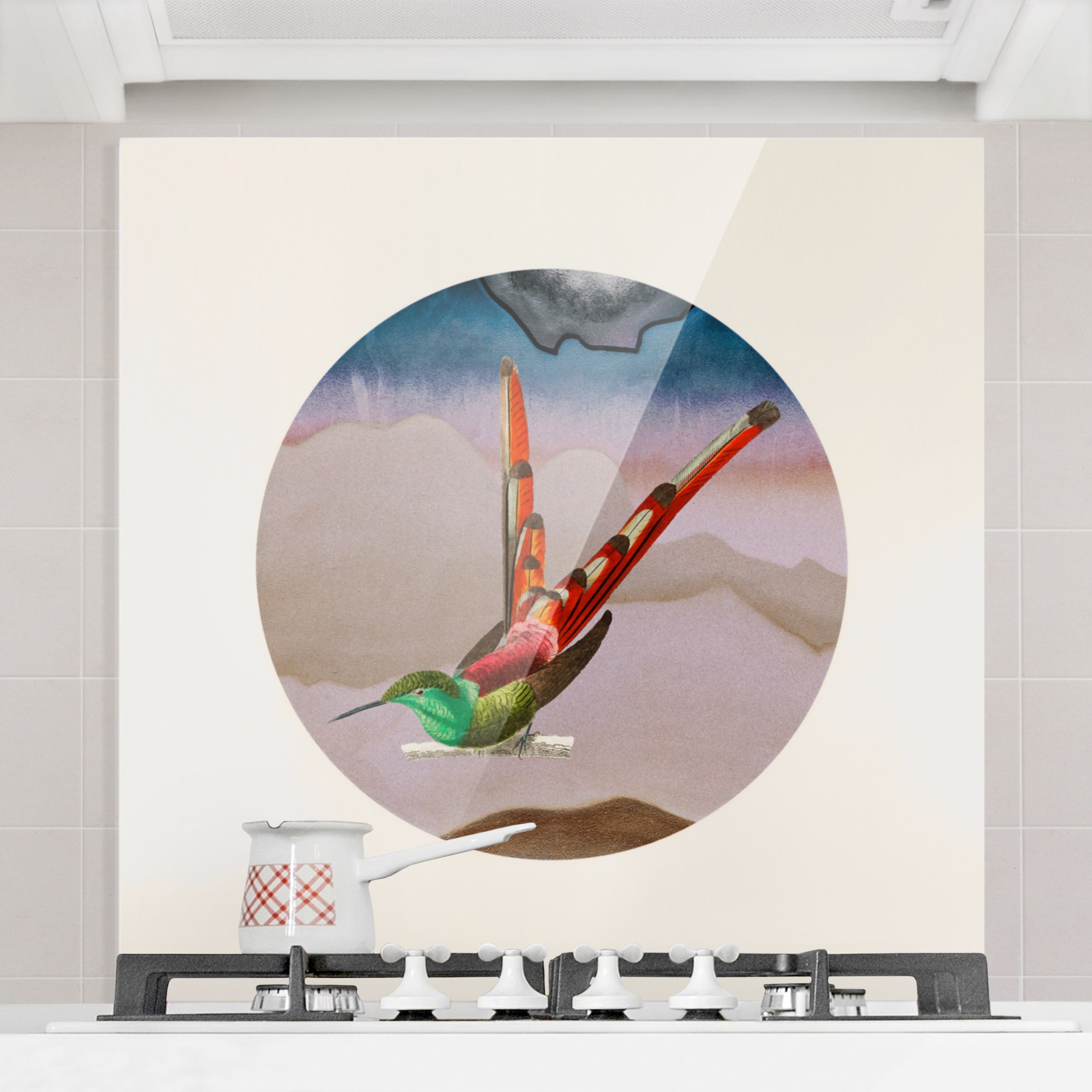 Spritzschutz Vogel Collage im Kreis