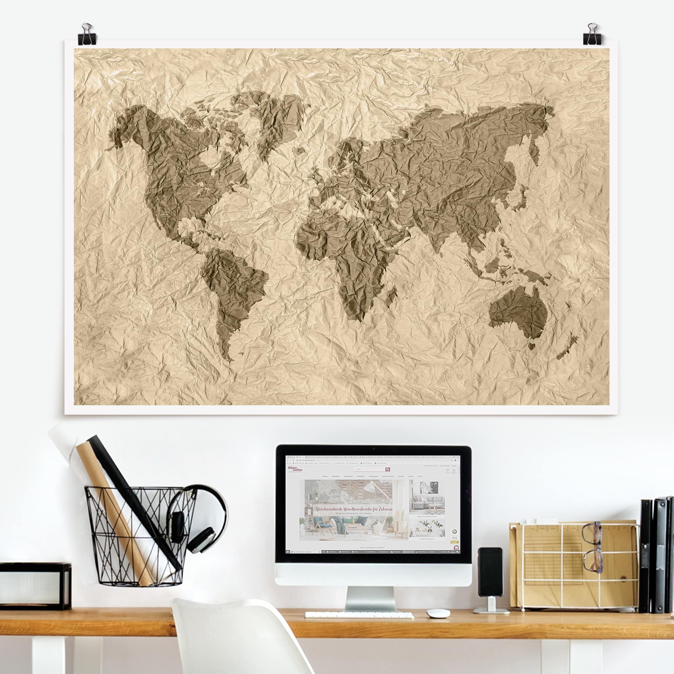 Poster Papier Weltkarte Beige Braun