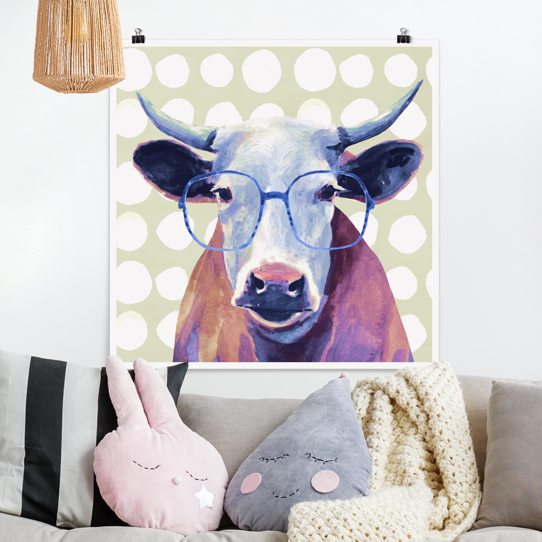 Poster - Quadrat Bebrillte Tiere - Kuh