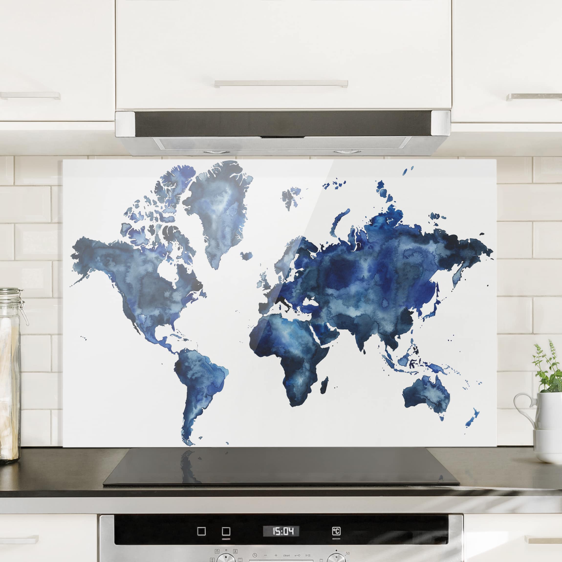 Glas Spritzschutz - Querformat 3:2 Wasser-Weltkarte hell