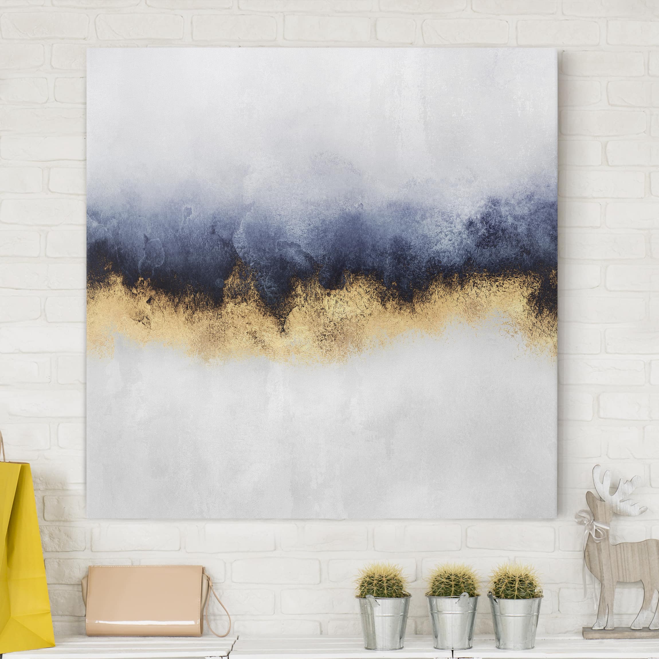 Leinwandbild - Quadrat Wolkenhimmel mit Gold